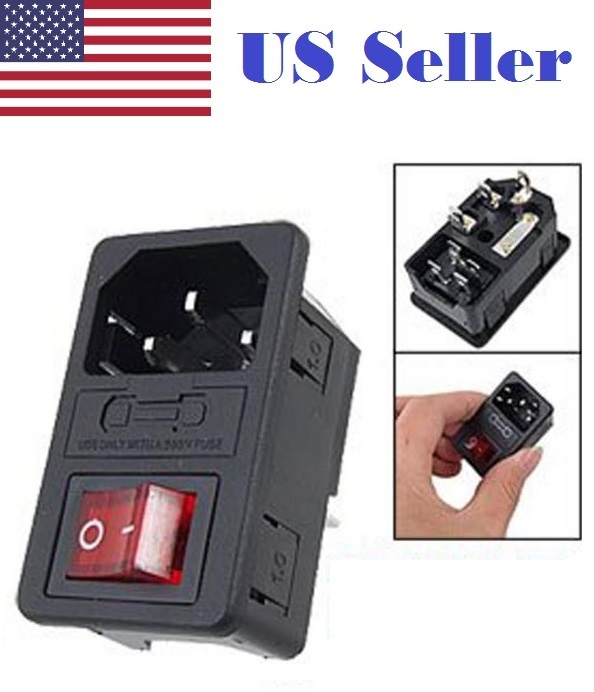 Sodial(R) Inlet Male Power Socket with Fuse Switch 10A 250V 3 Pin IEC320 C14 AD