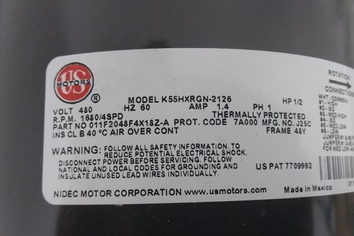 Berner 011F2048F4X18Z-A 1/2 HP 1725 RPM 480VAC Replacement Motor