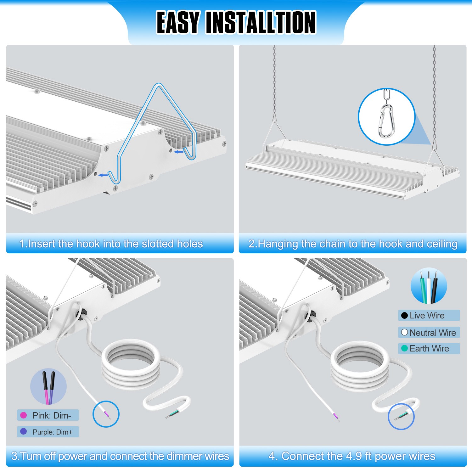 Super Bright 400W 60000LM 2.2FT LED Linear High Bay – Shop Warehouse Lighting