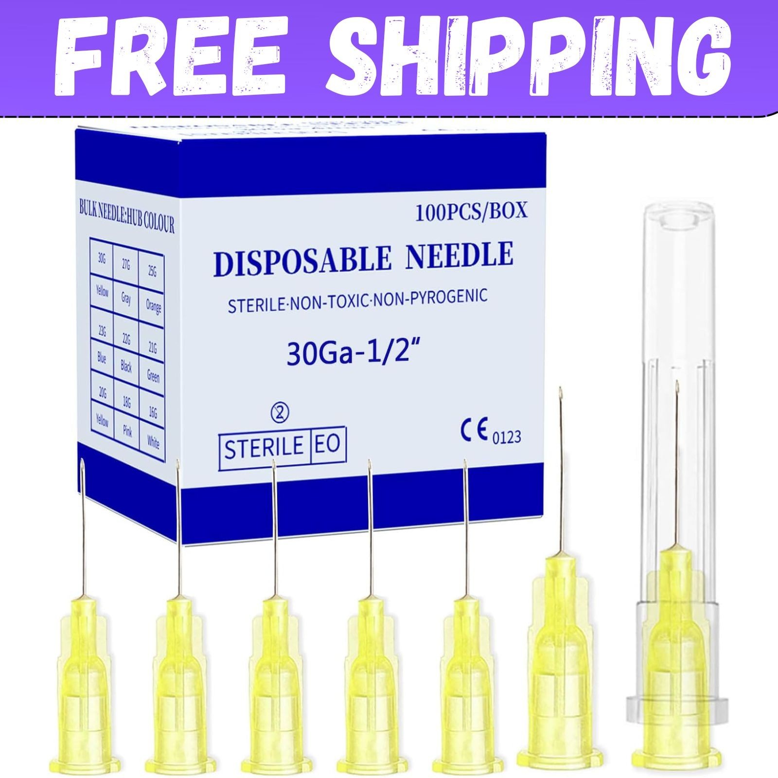 Disposable Luer Lock Needle 30Ga 5/16 Inch 8mm 100Pack(30Ga-5/16IN)
