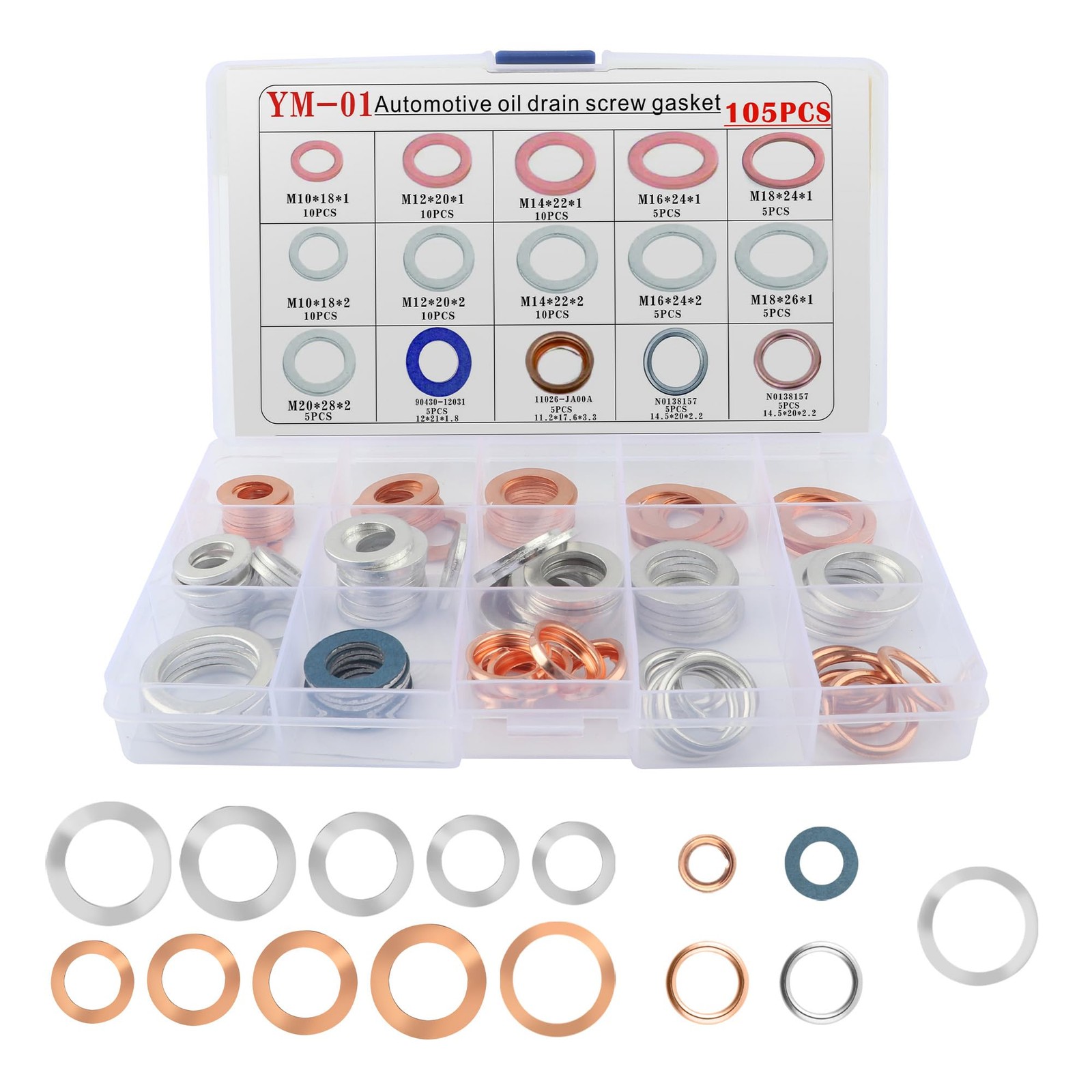 105PCS Car Oil Drain Plug Gaskets Assortment Parts 1.10×1.10×0.07 inch
