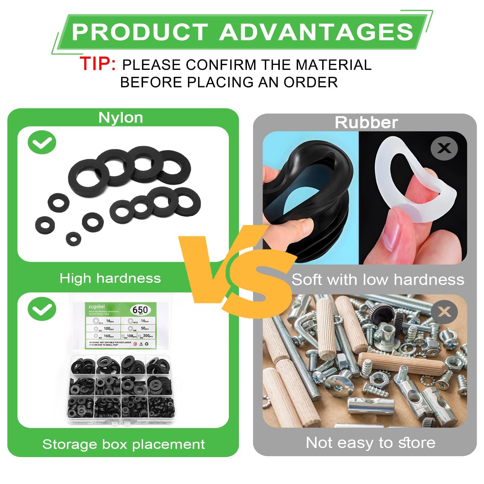650-Pieces Nylon Flat Washer M3, M4, M5, M6, M8, M10, M12 millimeters, Black