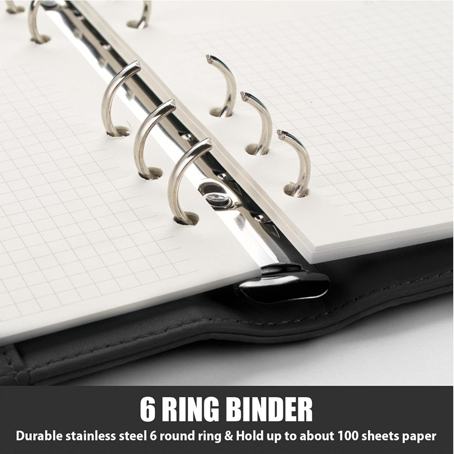 A5 Binder 6 Ring, Refillable Notebook Planner Cover, Small Leather Organizer Emp