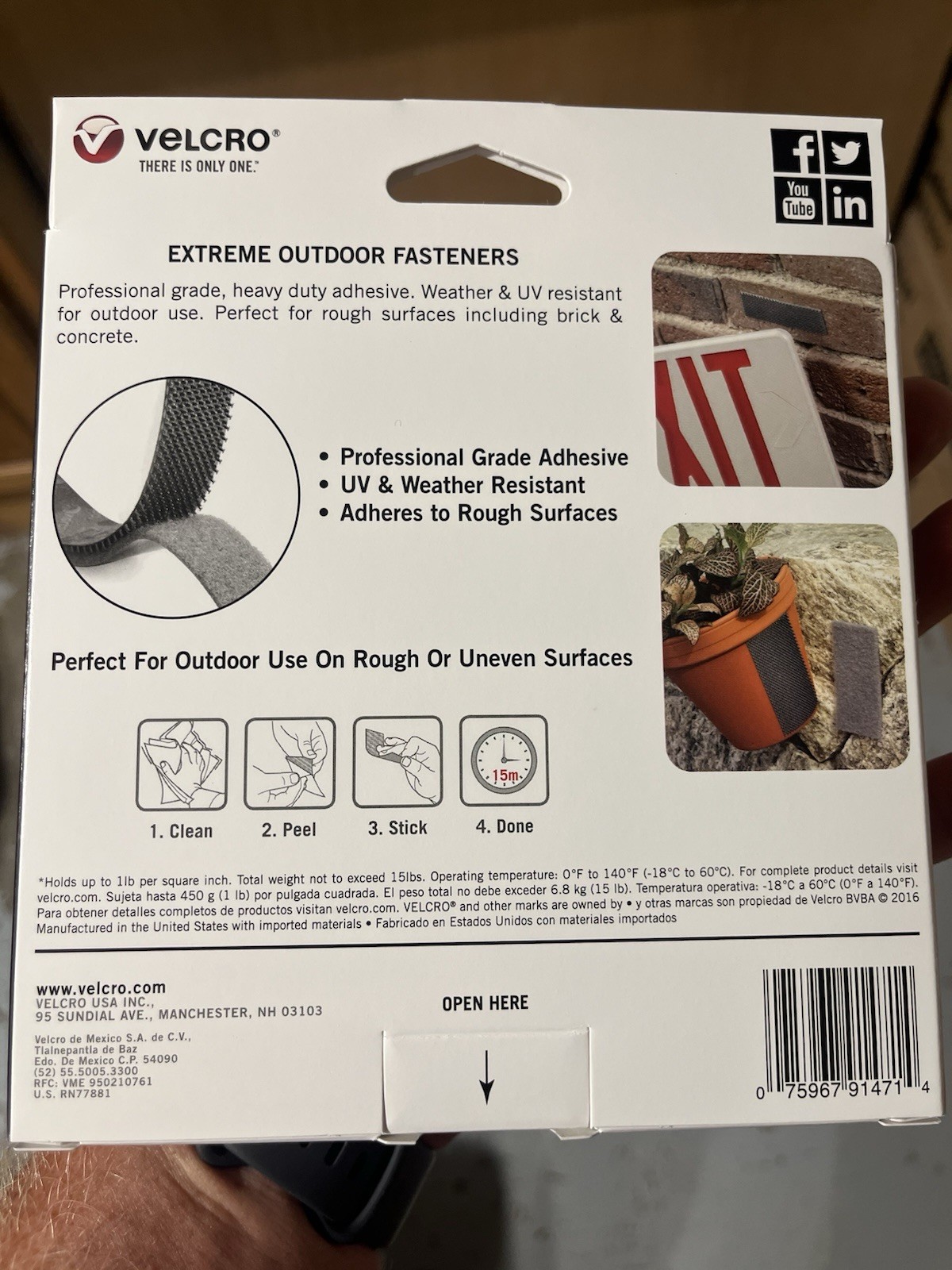 Velcro Extreme Outdoor -All Weather/Rough Surfaces- (3 Strips – 6in x 4in) 91471
