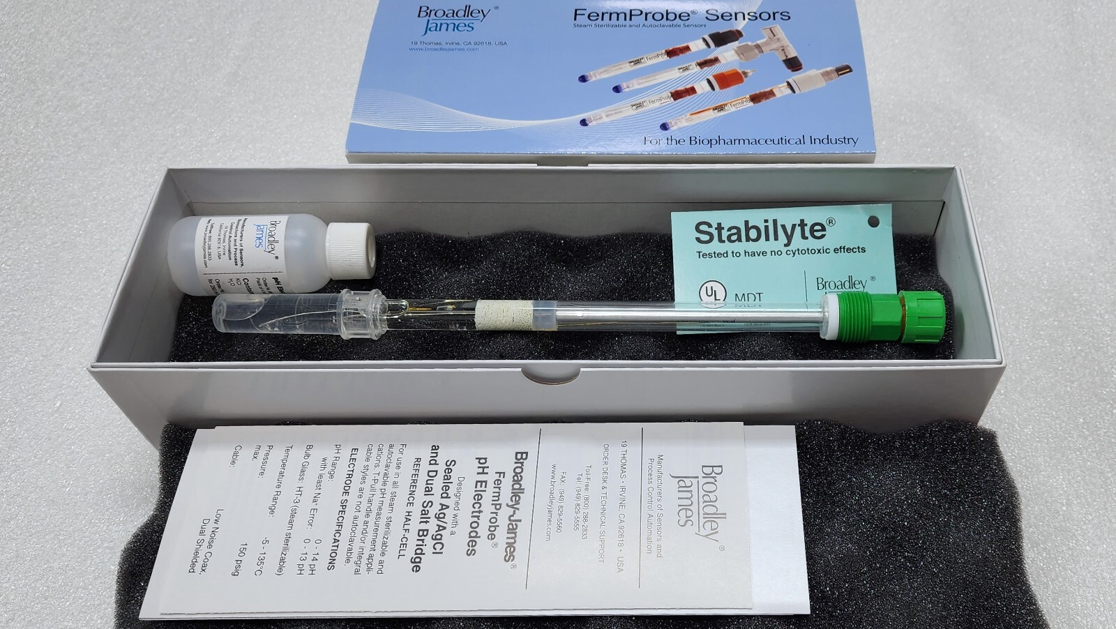 Broadley James F-835 Autoclavable pH Electrode for Bioprocess Applications