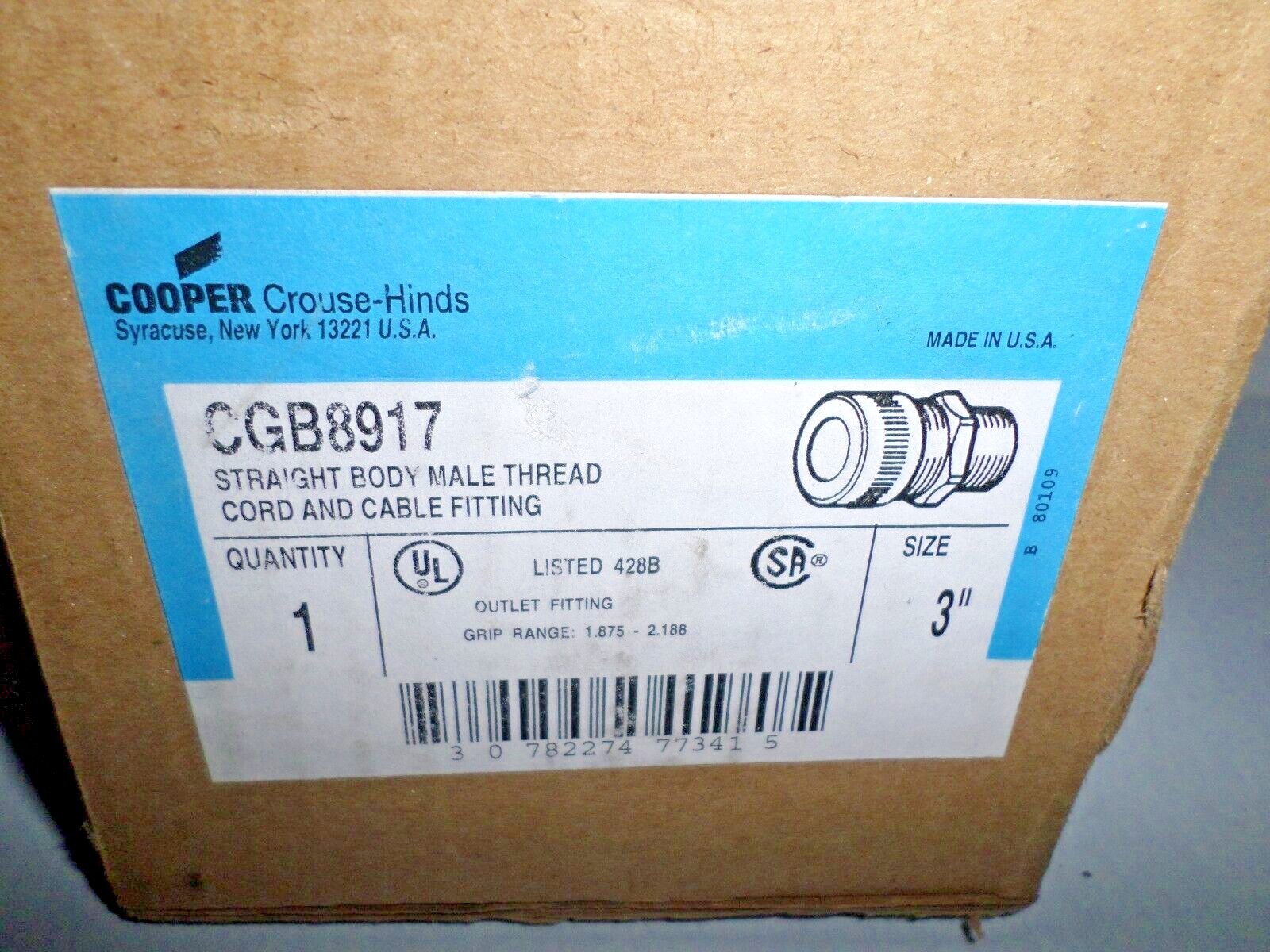 ⭐NEW IN BOX⭐3″ NPT COOPER CROUSE HINDS CGB8917 WIRE CABLE CORD GRIP 1.875-2.188″