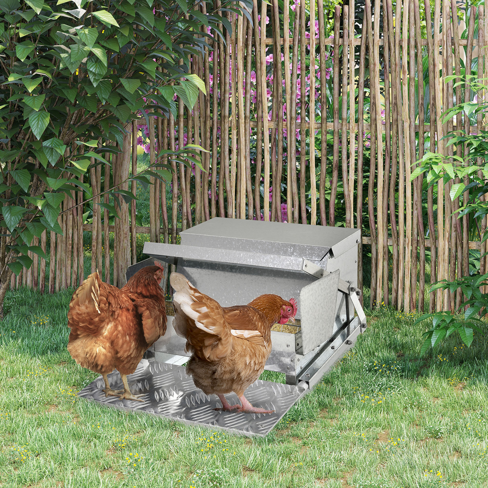 Automatic Chicken Feeder Galvanized Steel Poultry Feeders, 25 Lbs of Feeds