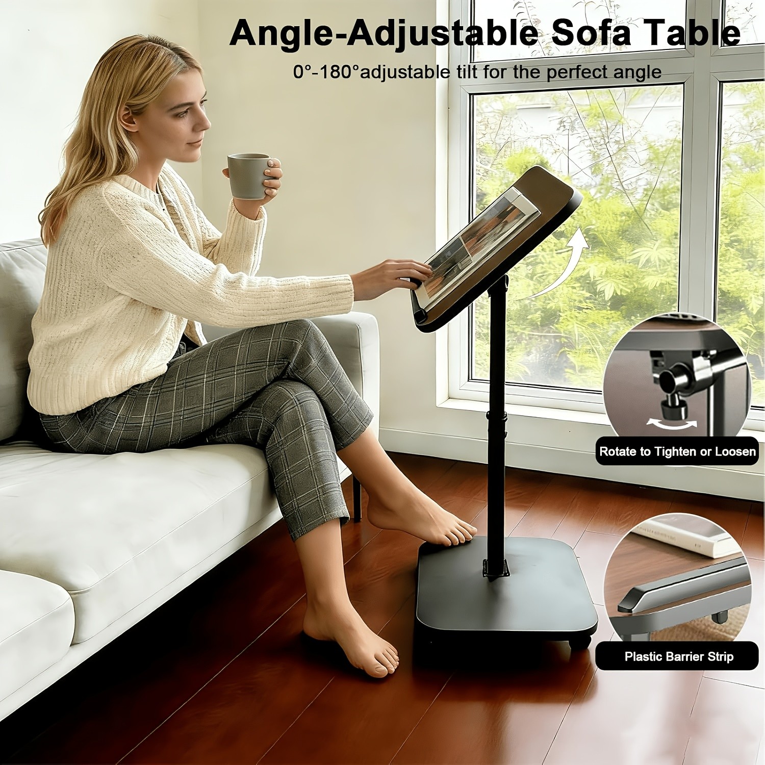 Walnut C-Shaped Sofa Bed Tray Table – Multi Functional Armrest Side Table