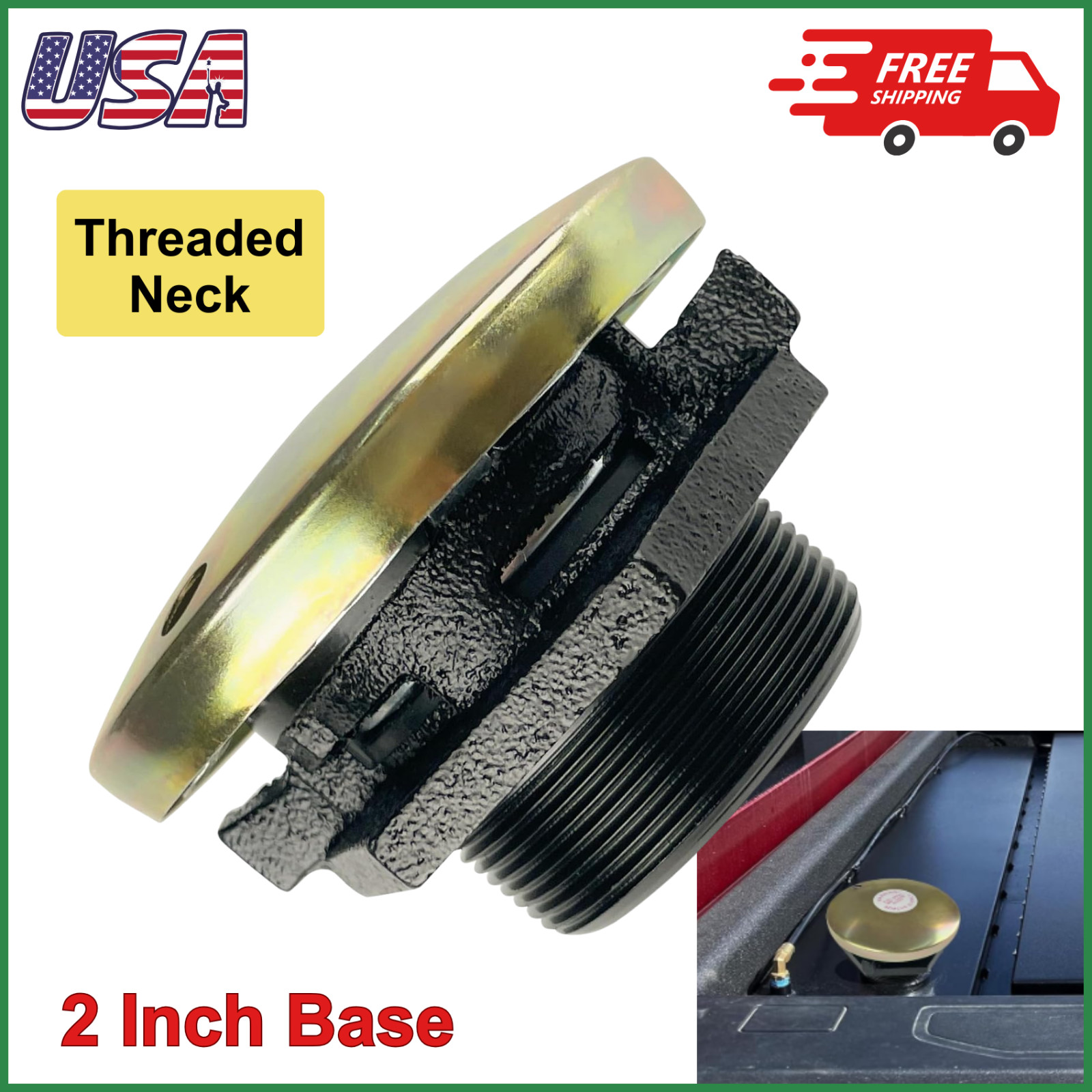 Transfer Tank Vented Cap with Threaded Neck, Vented Fuel Tank Cap with 2 In Base