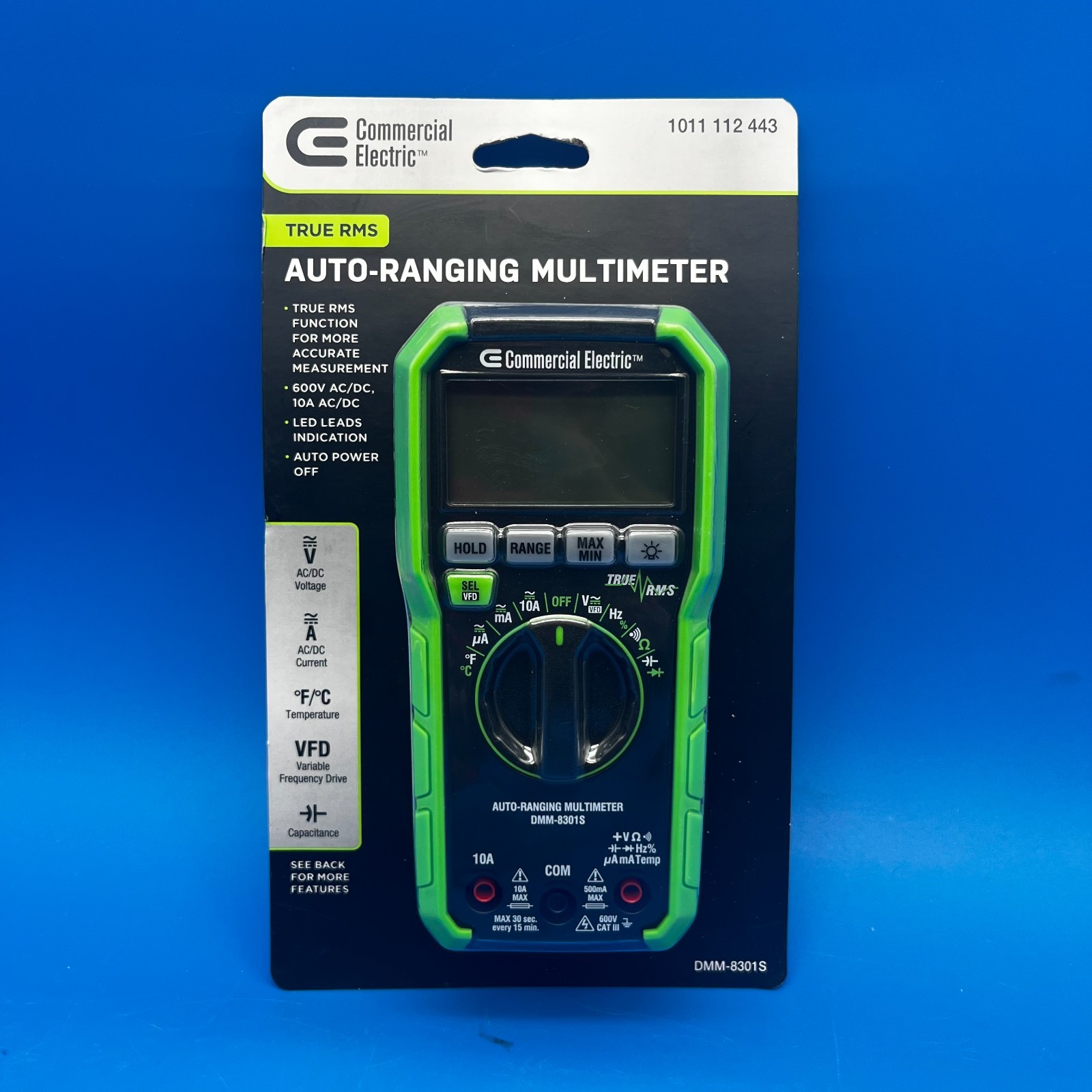Commercial Electric 600V True RMS Auto Ranging Digital Multimeter DMM-8301S NEW