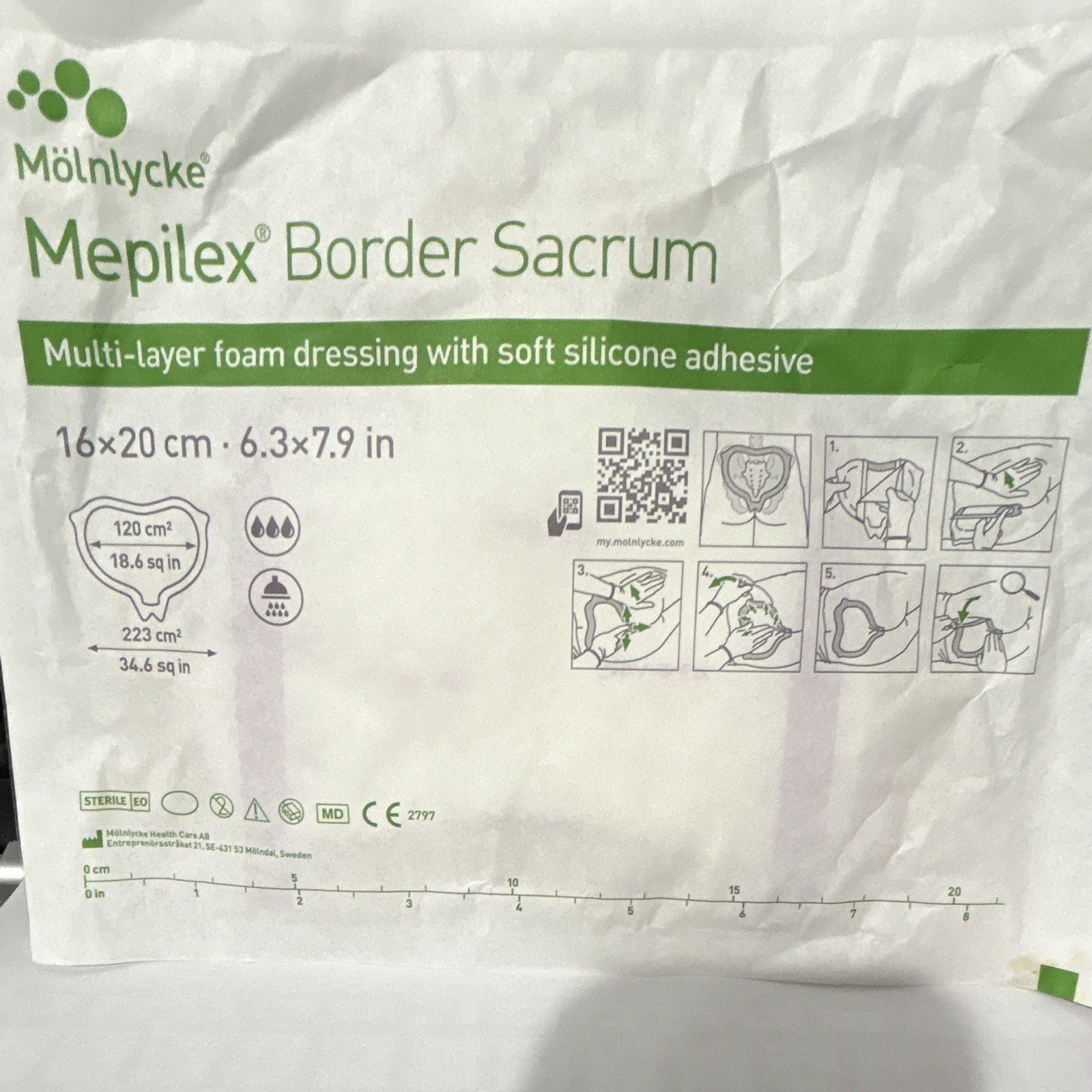 2 pcs Mölnlycke Mepilex Border Sacrum Foam Dressing 16 x 20 cm MPN 282455