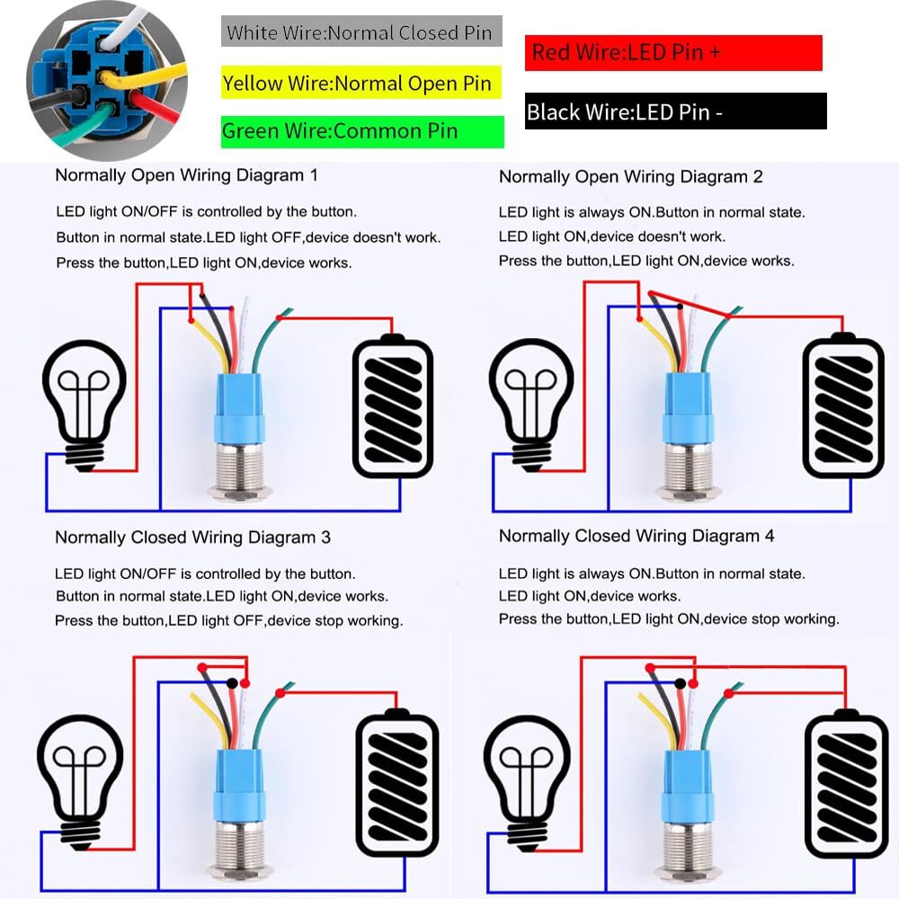 Latching Push Button Power Switch 16mm 12V LED ON OFF Waterproof Stainless Steel