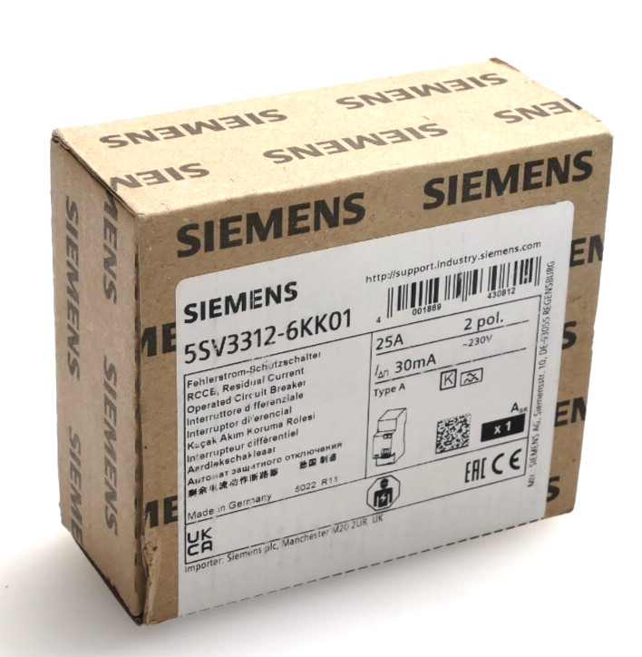 Siemens Residual Current Circuit Breaker 5SV3 312-6KK01 | 25A | 5SV3312-6KK01