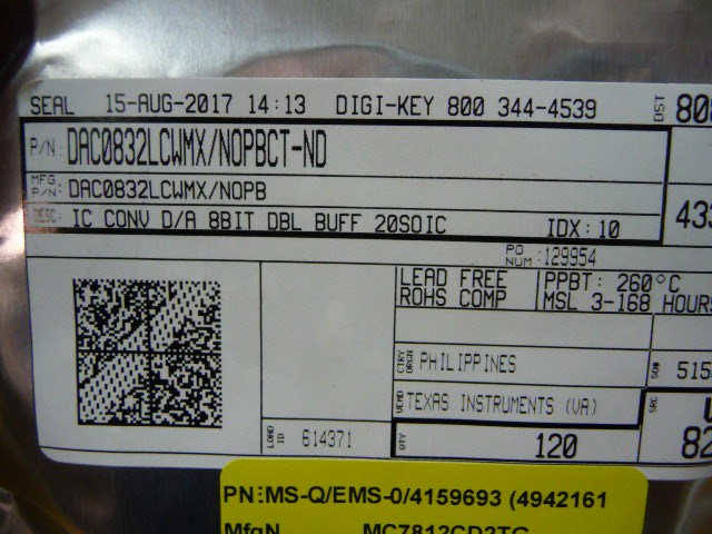 TEXAS INSTRUMENTS DAC0832LCWMX/NOPB Qty of 5 per Lot IC DAC DAC0832 8-BIT 1MHZ
