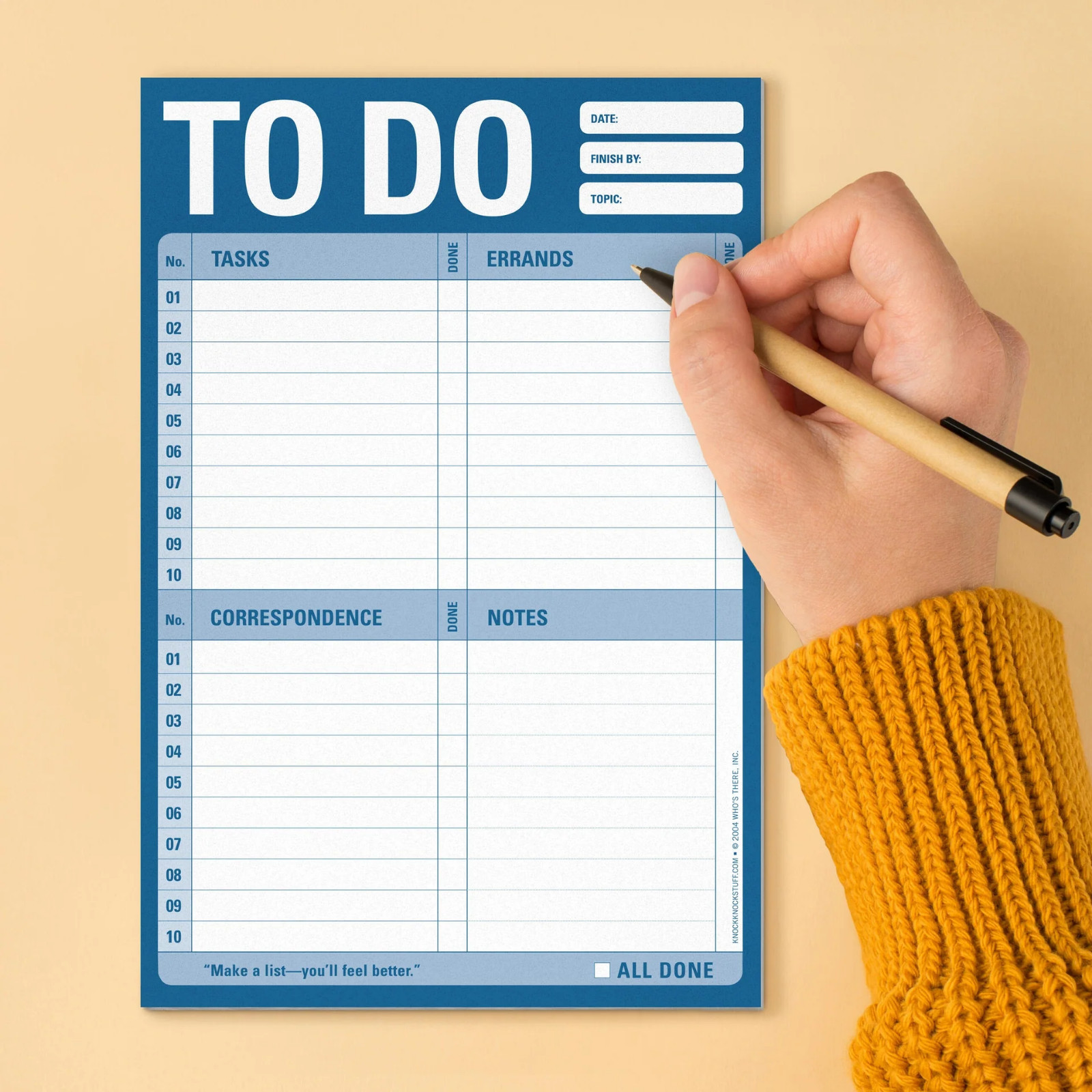 KNOCK KNOCK To Do Pad – To Do List Note Pad, 6 x 9 inches, Blue