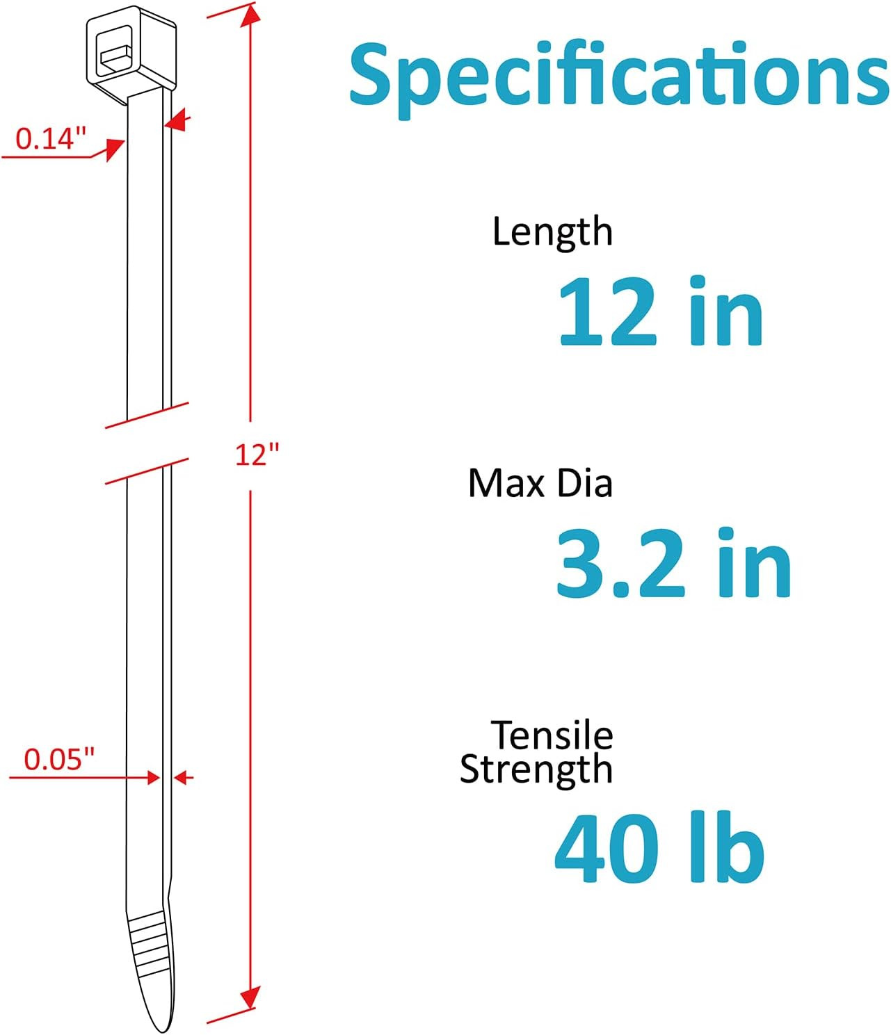 Zip Ties 12 Inch, Black Zip Ties 100 Pack, 40Lb, Cable Ties, Self-Locking Wire