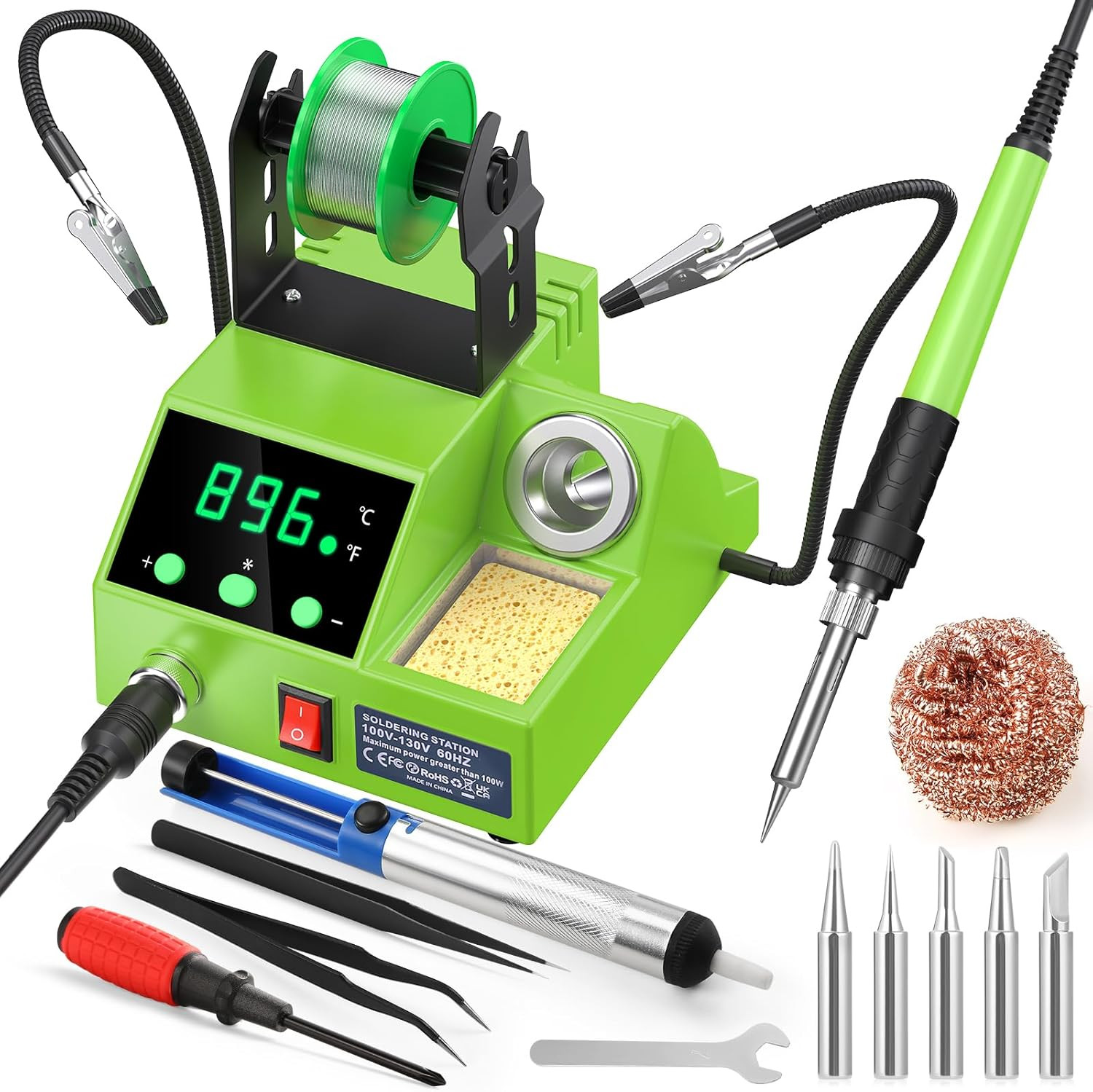Soldering Station, 100W Digital Display Soldering Iron Station Kit with 2 Helpin