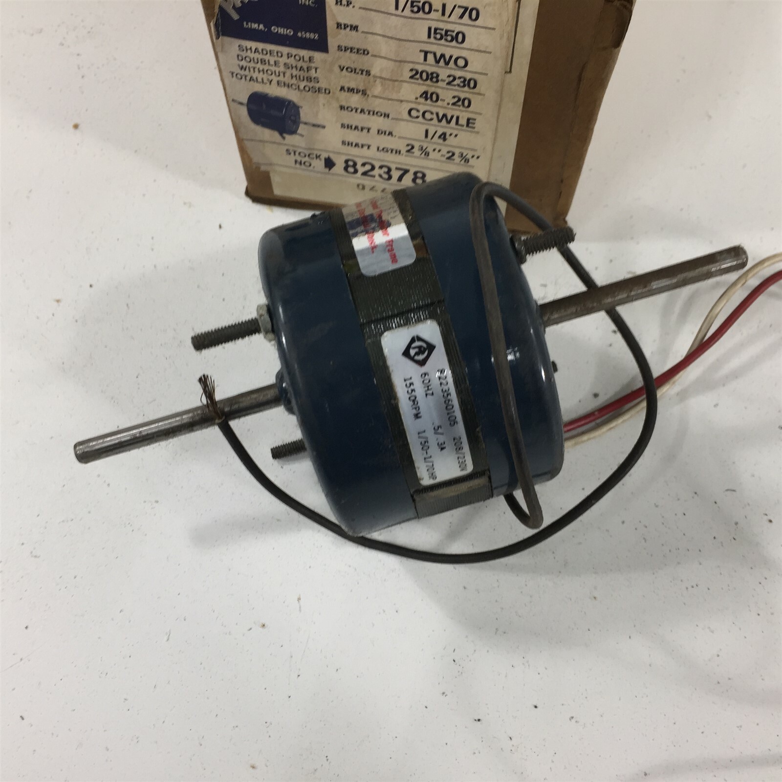 Packard Motor 82378 1/50-1/70HP 1550RPM 208-230V .4-.2A CCWLE 1/4″ Shaft