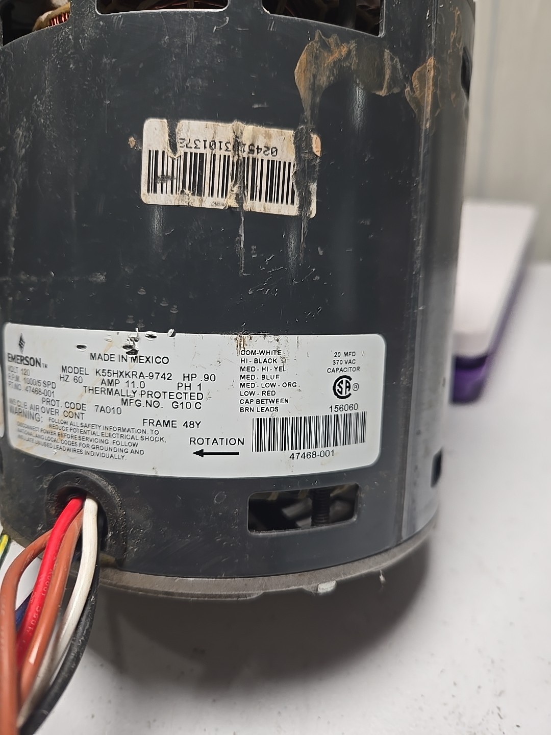 Lennox 47468-001 Blower Motor 9/10 HP 120V 1Ph 1000 RPM K55HXKRA-9742 Used