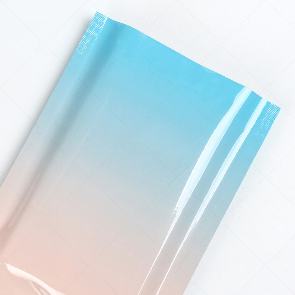 Multi-Size Glossy Gradient Pink+Blue Foil Mylar Open Top Pouch Bag w/ Tear Notch