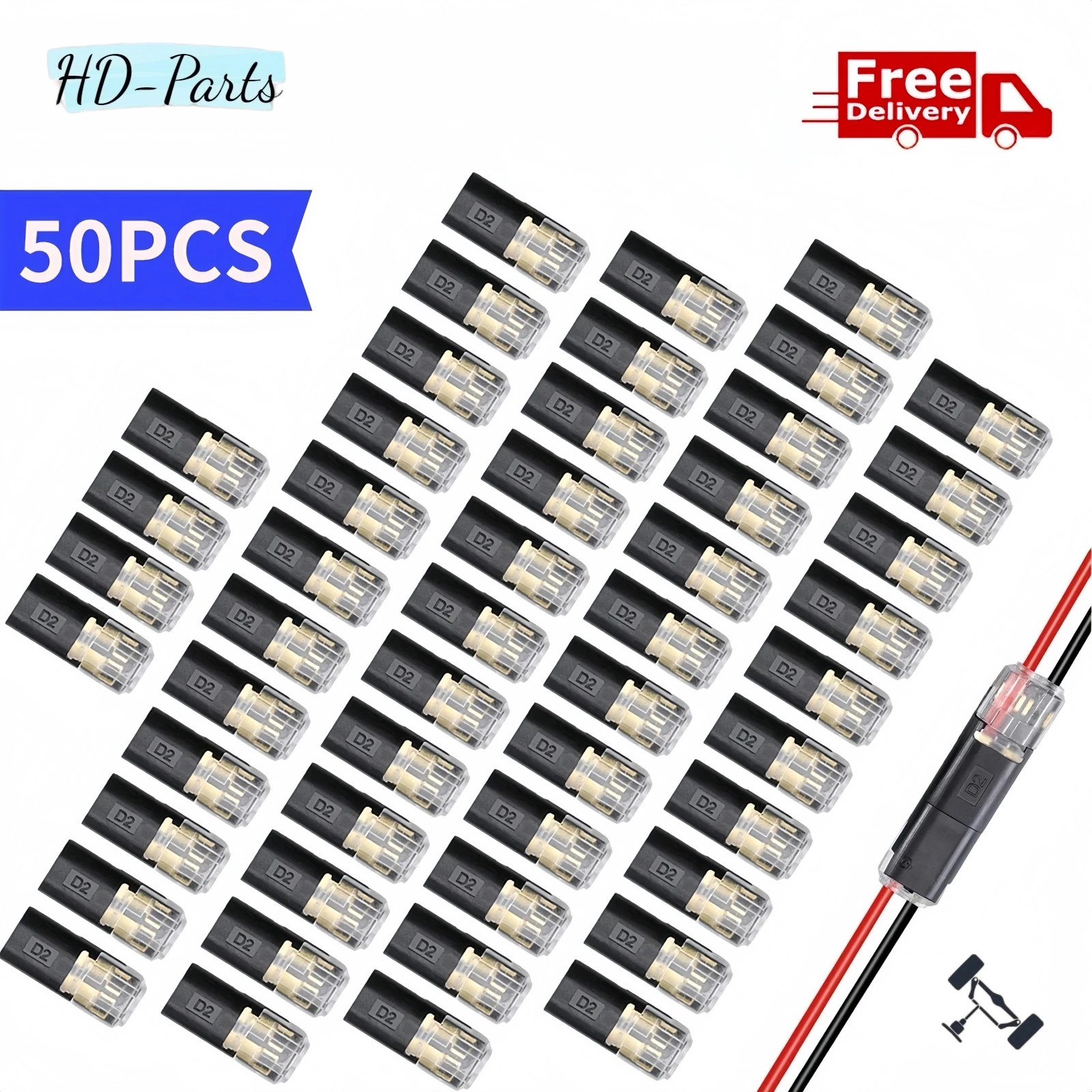 50Pcs 2-Pin Wire Cable Snap Connectors 22-18 AWG For LED Strip Speaker Wiring