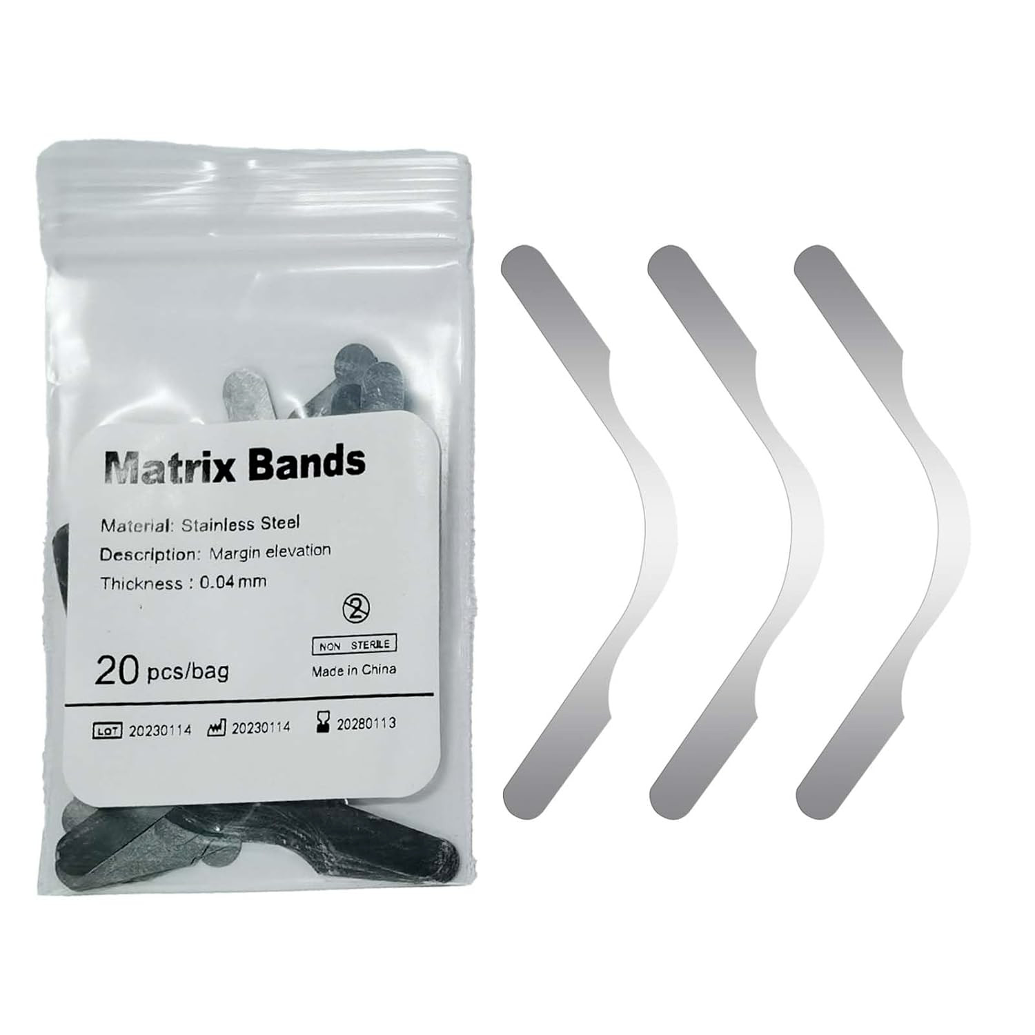 20Pcs/Bag Dental Tofflemire Matrix Bands 0.04mm Margin Elevation/Large Curvature