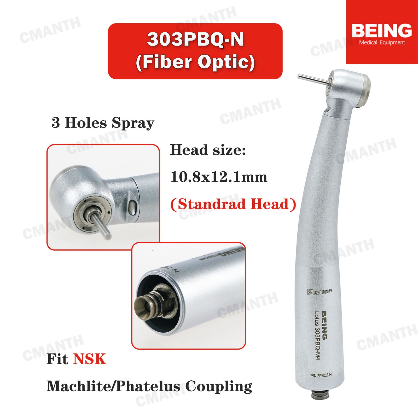 BEING Dental High Speed Handpiece Fiber Optic Air Turbine4/6Hole Coupler Fit NSK