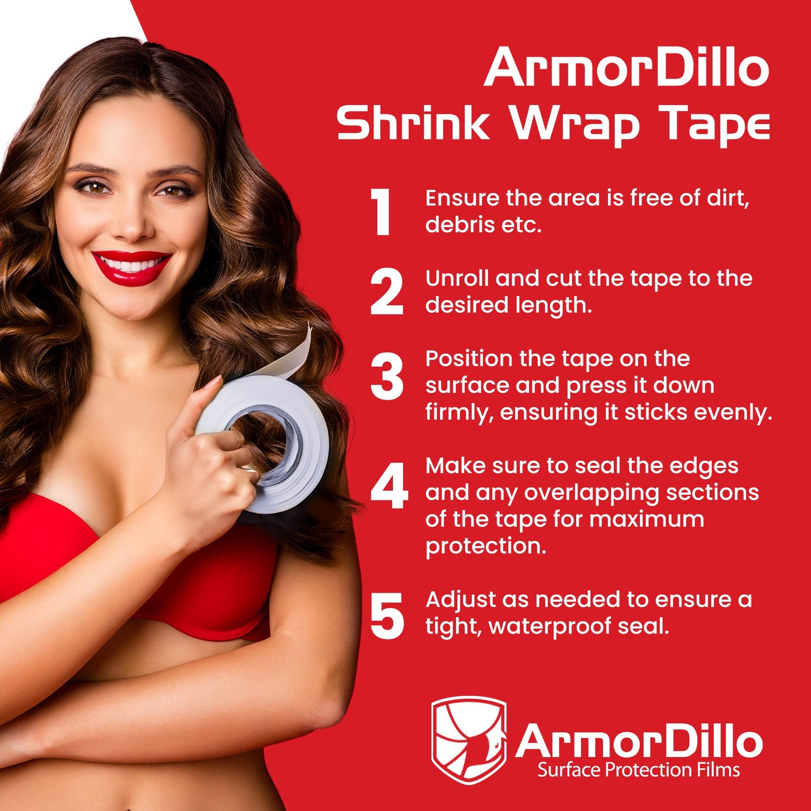 Poly Shrink Wrap Tape 1 Roll 4 Inch x 180 Feet White Waterproof Crash Wrap