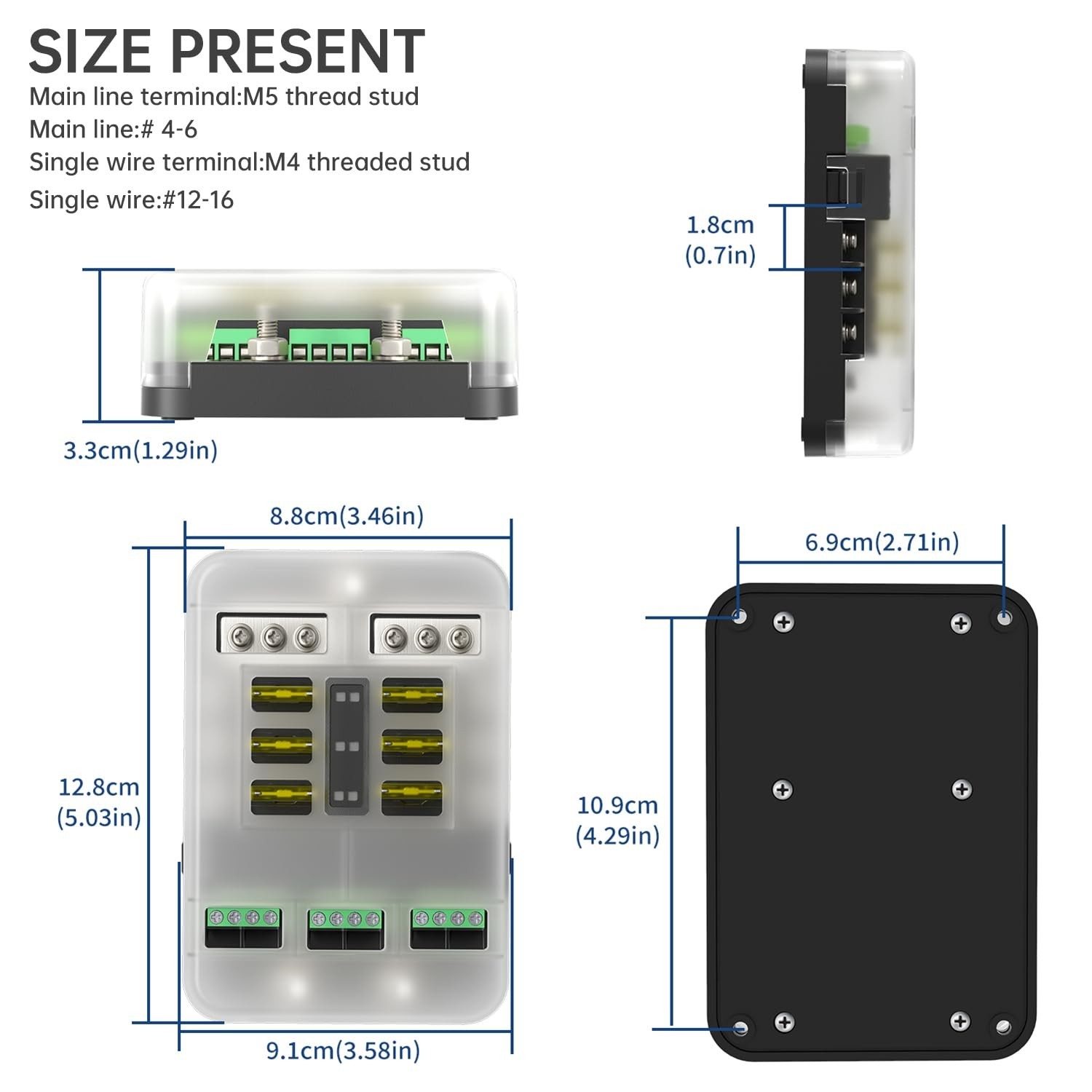 12V Fuse Block with Relay Kit, Automotive 6 Circuits Fuse Box With ACC Interface