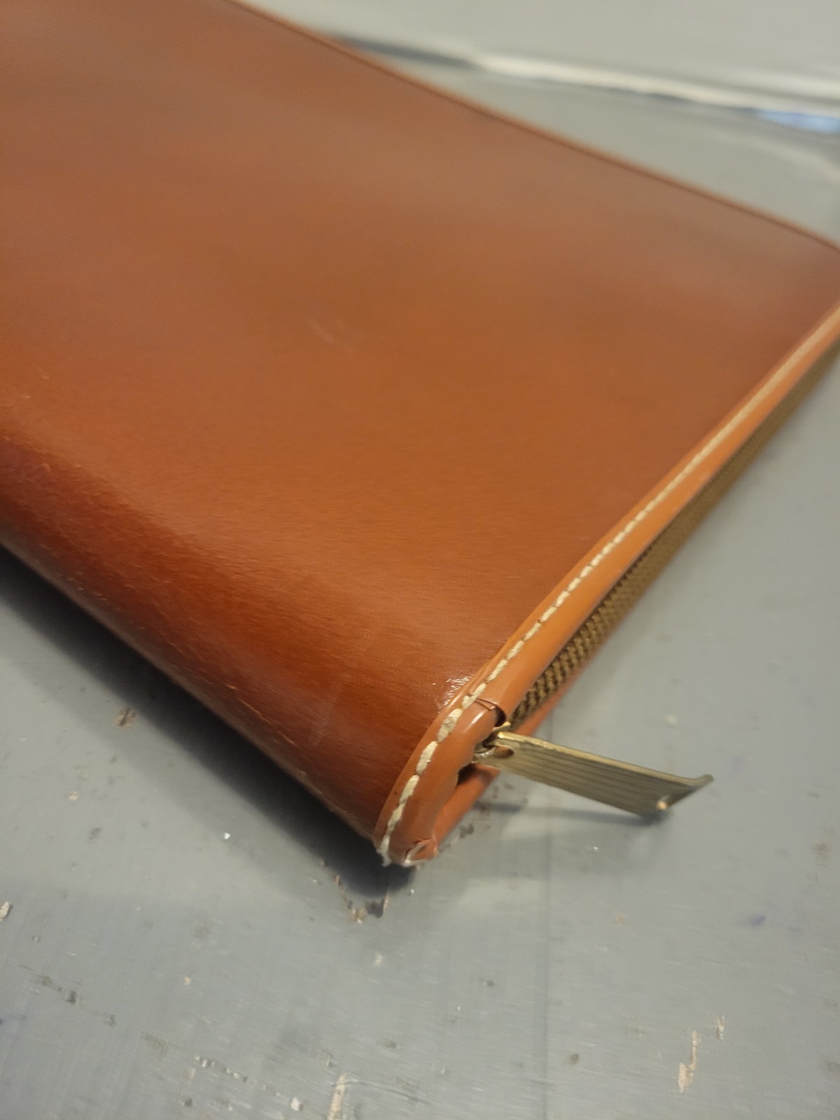 Vintage Brown Leather Split Cowhide Portfolio Organizer Case Zips Conmar