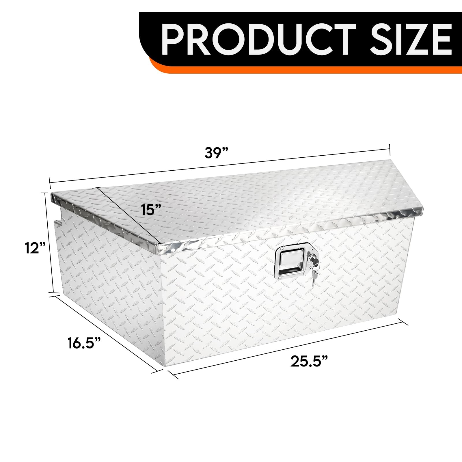 39 Inch Aluminum Diamond Plate Tongue Box Tool Chest with Lock Keys Black