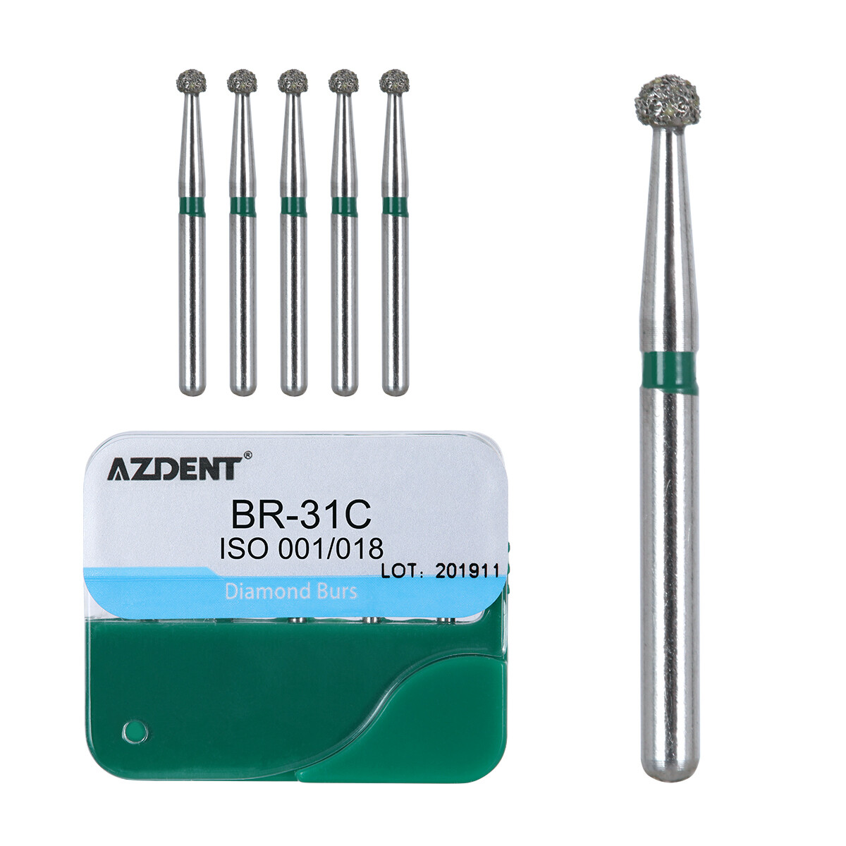 100pcs Dental Diamond Burs Kit for High Speed Handpiece Medium FG 1.6MM AZDENT
