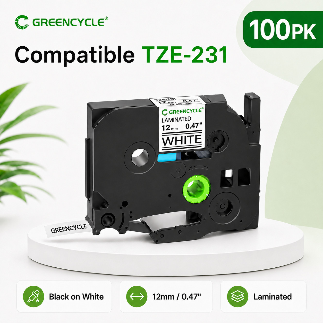 100x TZe-231 TZe Tape 12mm 26.2ft Black/White for P-Touch PT-H110 PT-D400