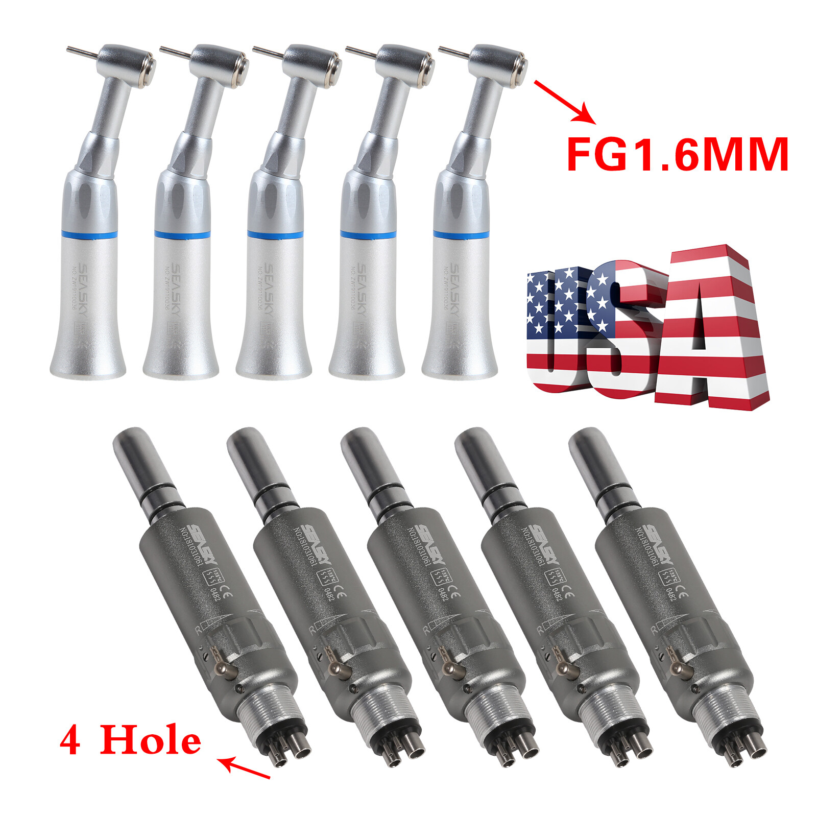 FG1.6mm Burs Dental Contra Angle Handpiece Slow Speed 2/4H Air Motor Connector