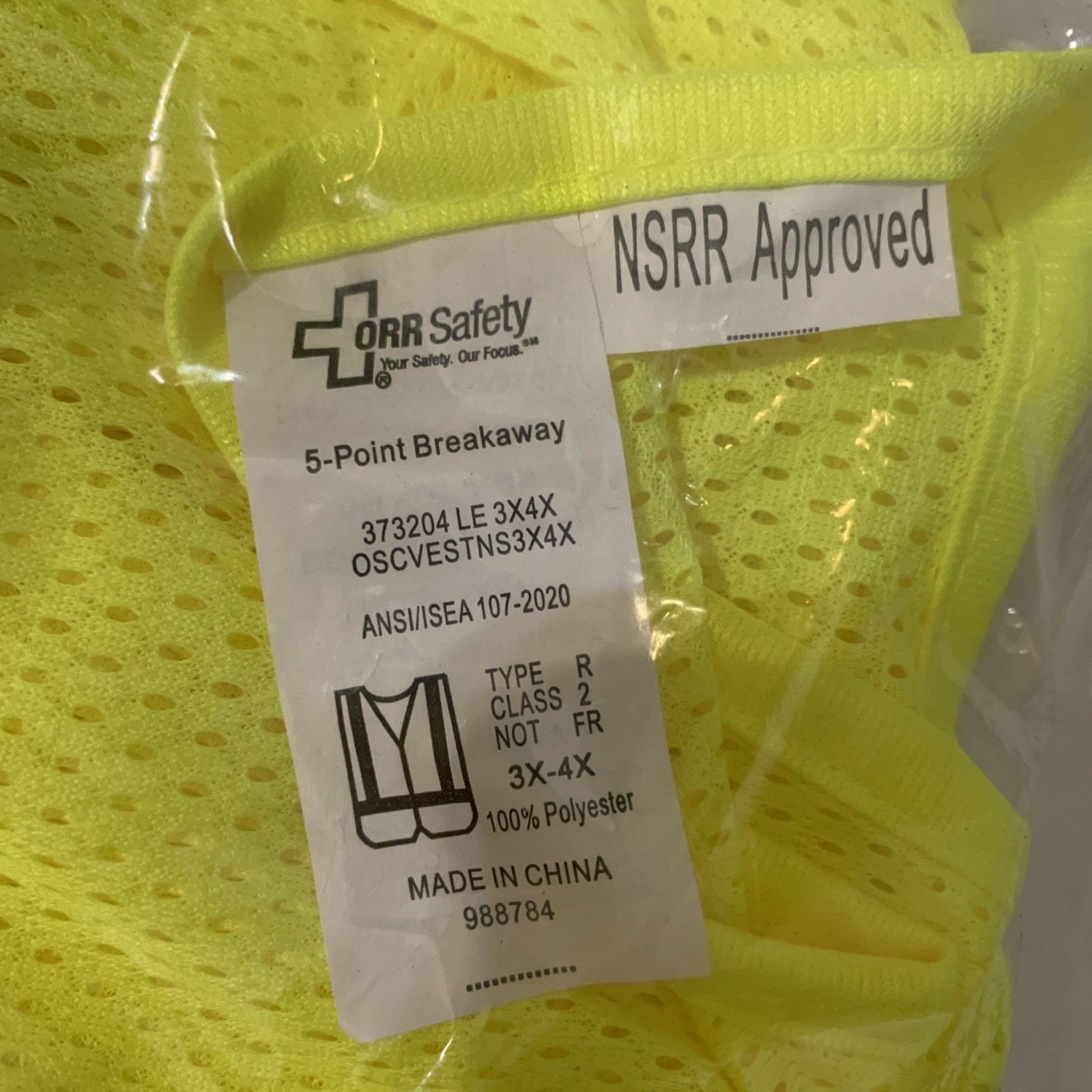 New Norfolk Southern Orr Safety Reflective Vest 5-Point Breakaway Size 3X/4X