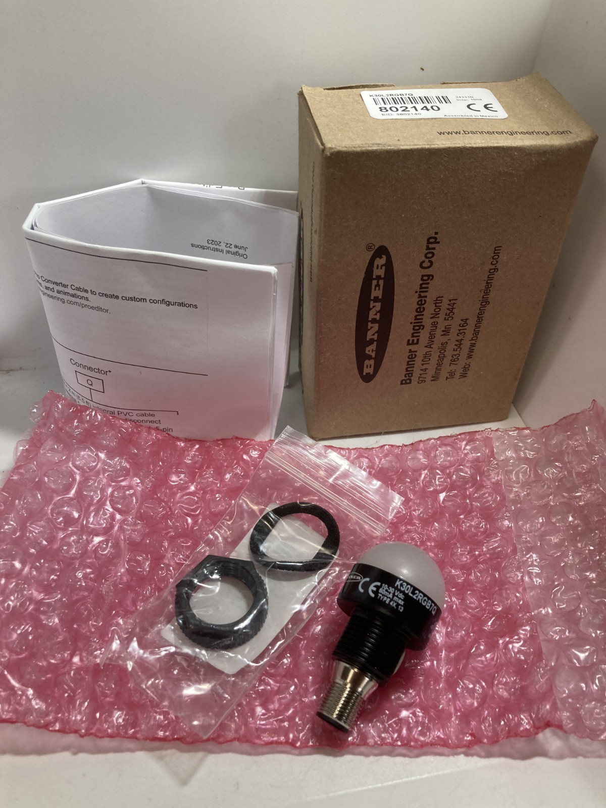 BANNER K30L2RGB7Q EZ-LIGHT 10-30V PROGRAMMABLE MULTICOLOR 5 PIN NIB