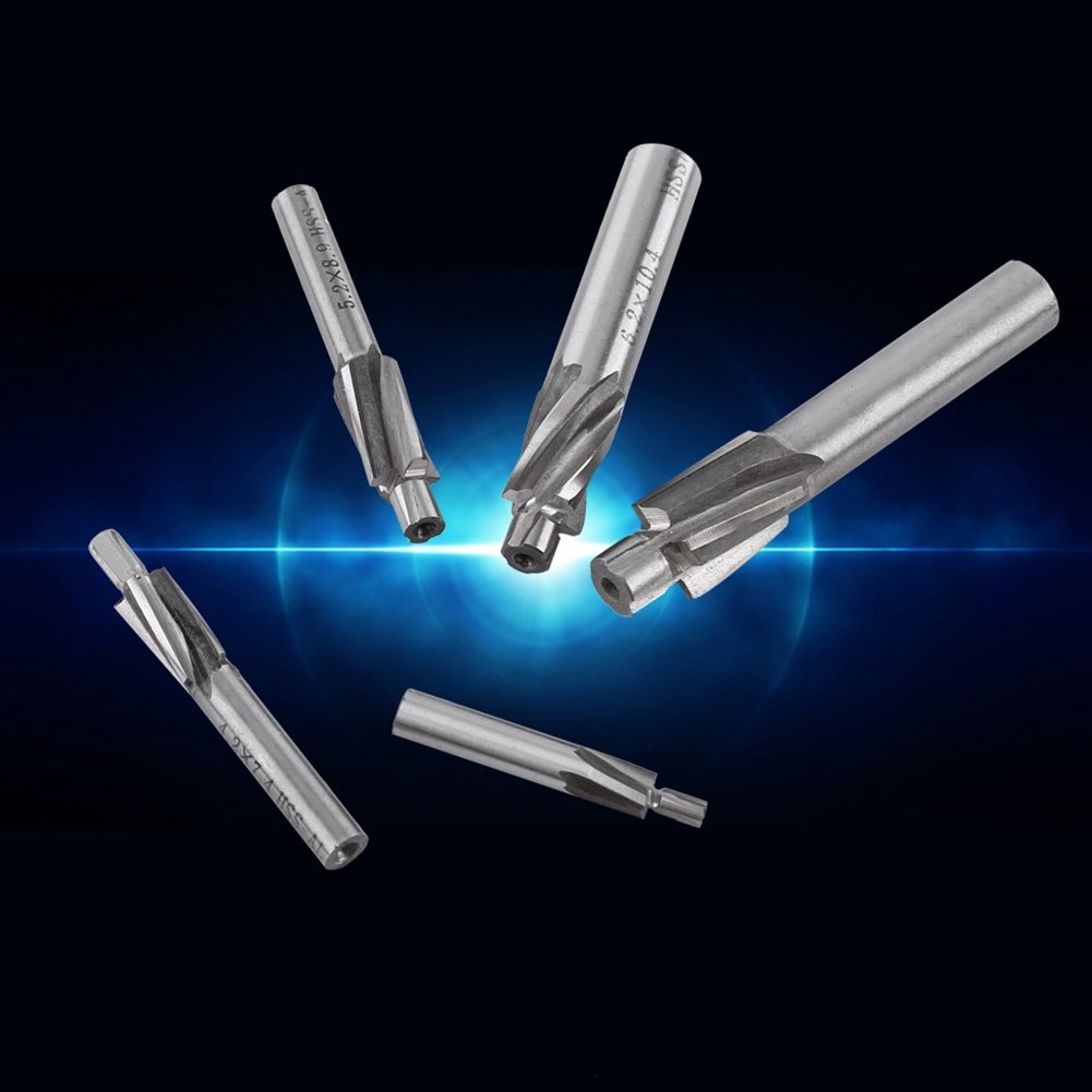 5Pcs Counterbore Drill Bits Set, 4 Flutes Straight End Mill Cutter HSS Countersi