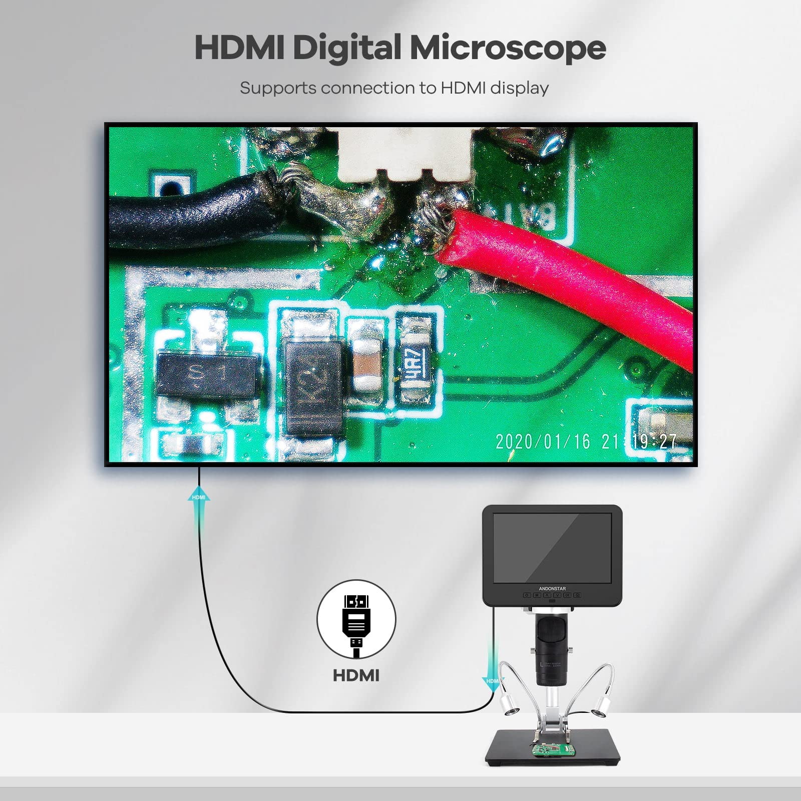 Andonstar AD246SM HDMI Digital Microscope 2000x for Adults, 3 Lens 2160P UHD …