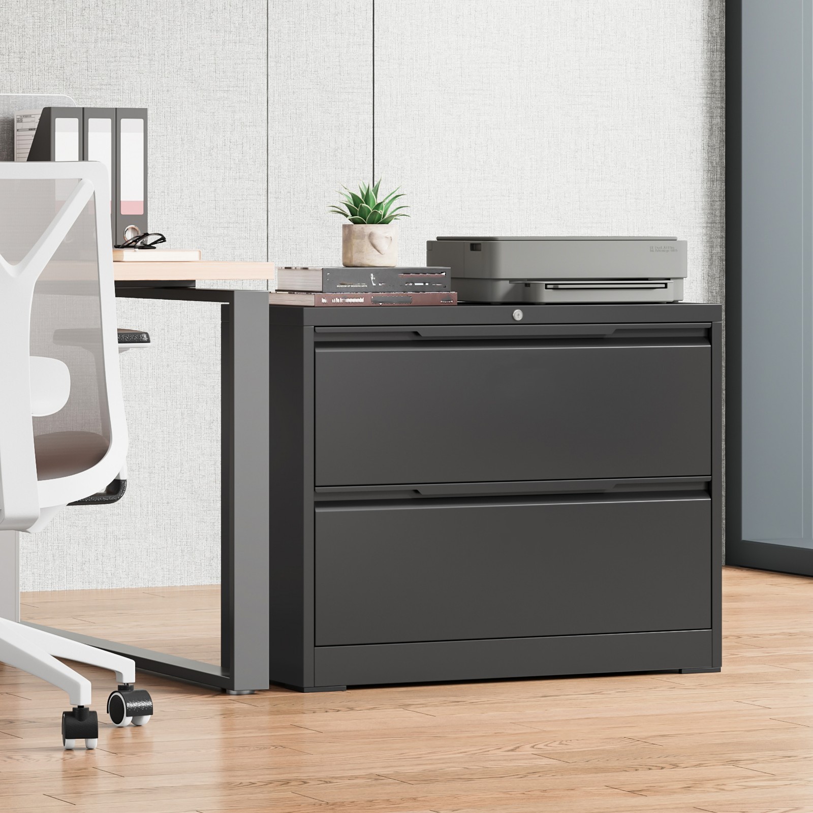 Metal Lateral Filing Cabinet with 2 Drawer Home Office Storage Cabinet Lockable