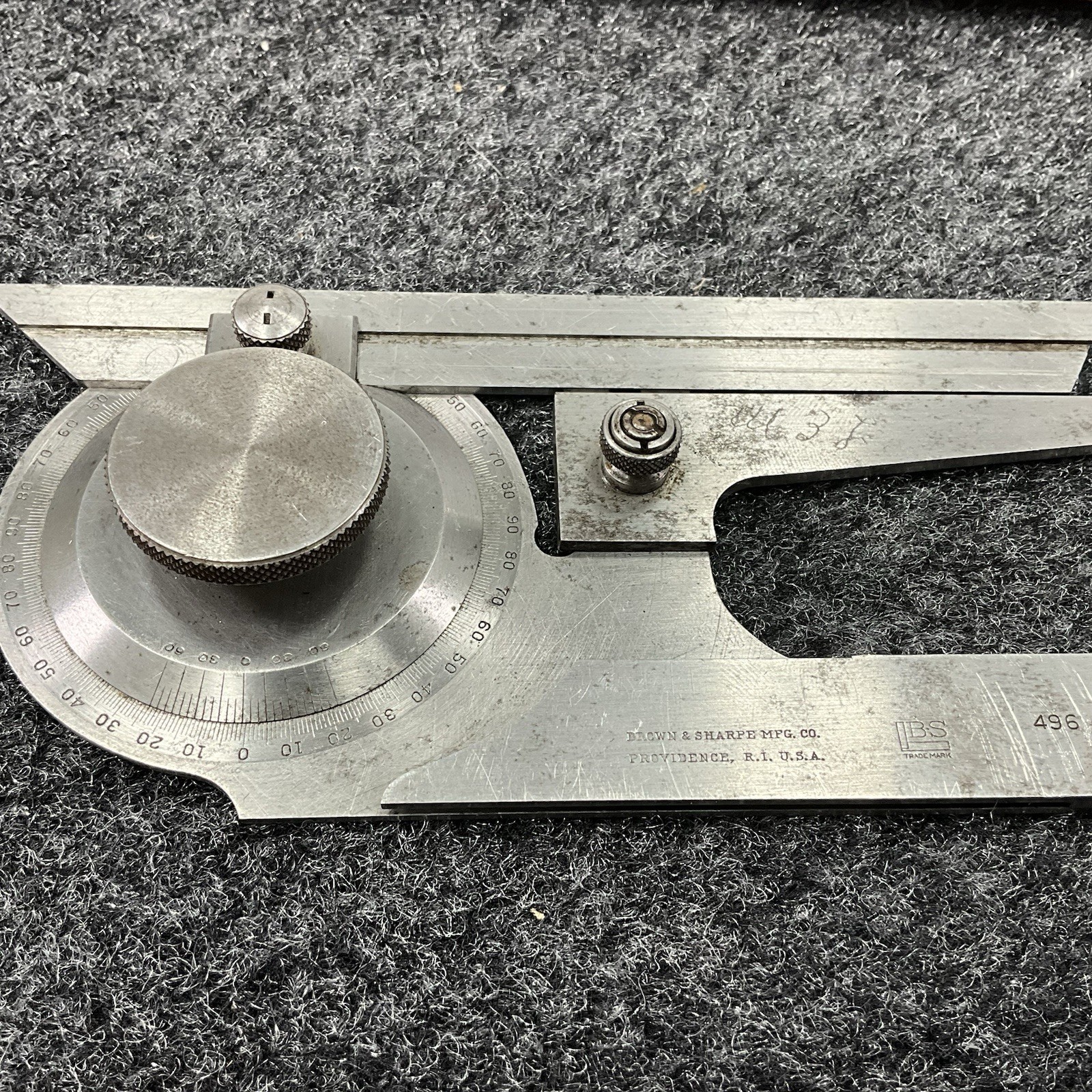 Brown & Sharpe No 496 Bevel Protractor 6″ 12″ Blades Case Vintage USA