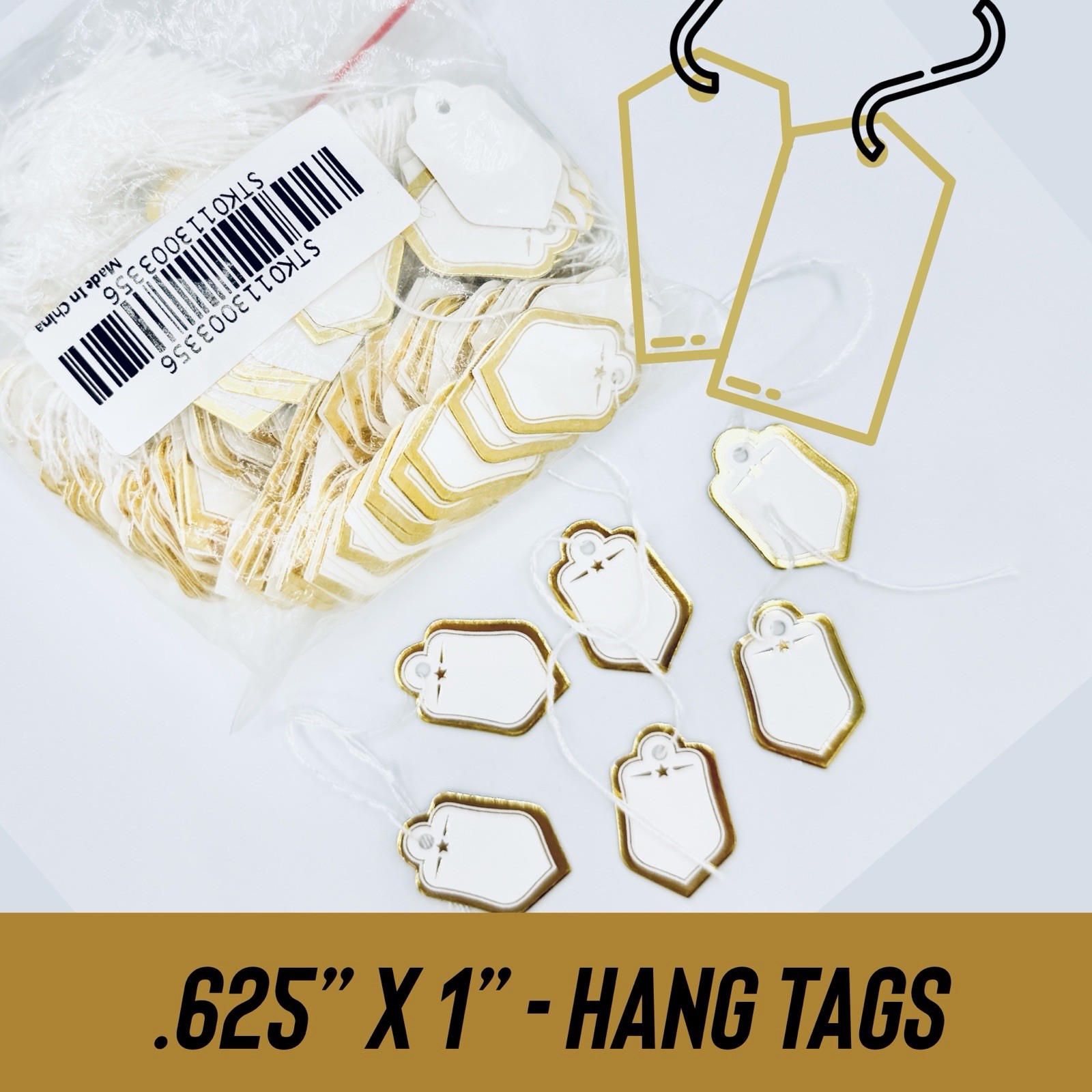 White With Gold Trim Marking Hanging Tags
