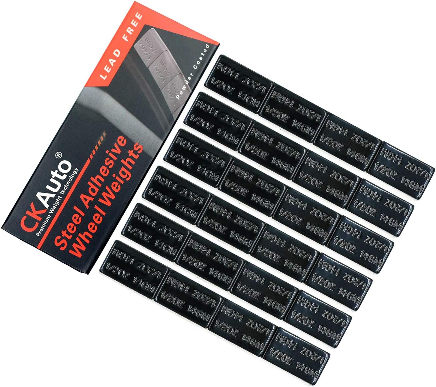 1/2Oz, 0.5Oz, Ultra Slim Low Profile, Black, Adhesive Stick on Wheel Weights, 12