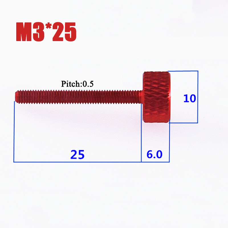 M3*25 Aluminum Alloy Knurled Thumb Screws Hand Grip Knob Bolts Thread L:25mm