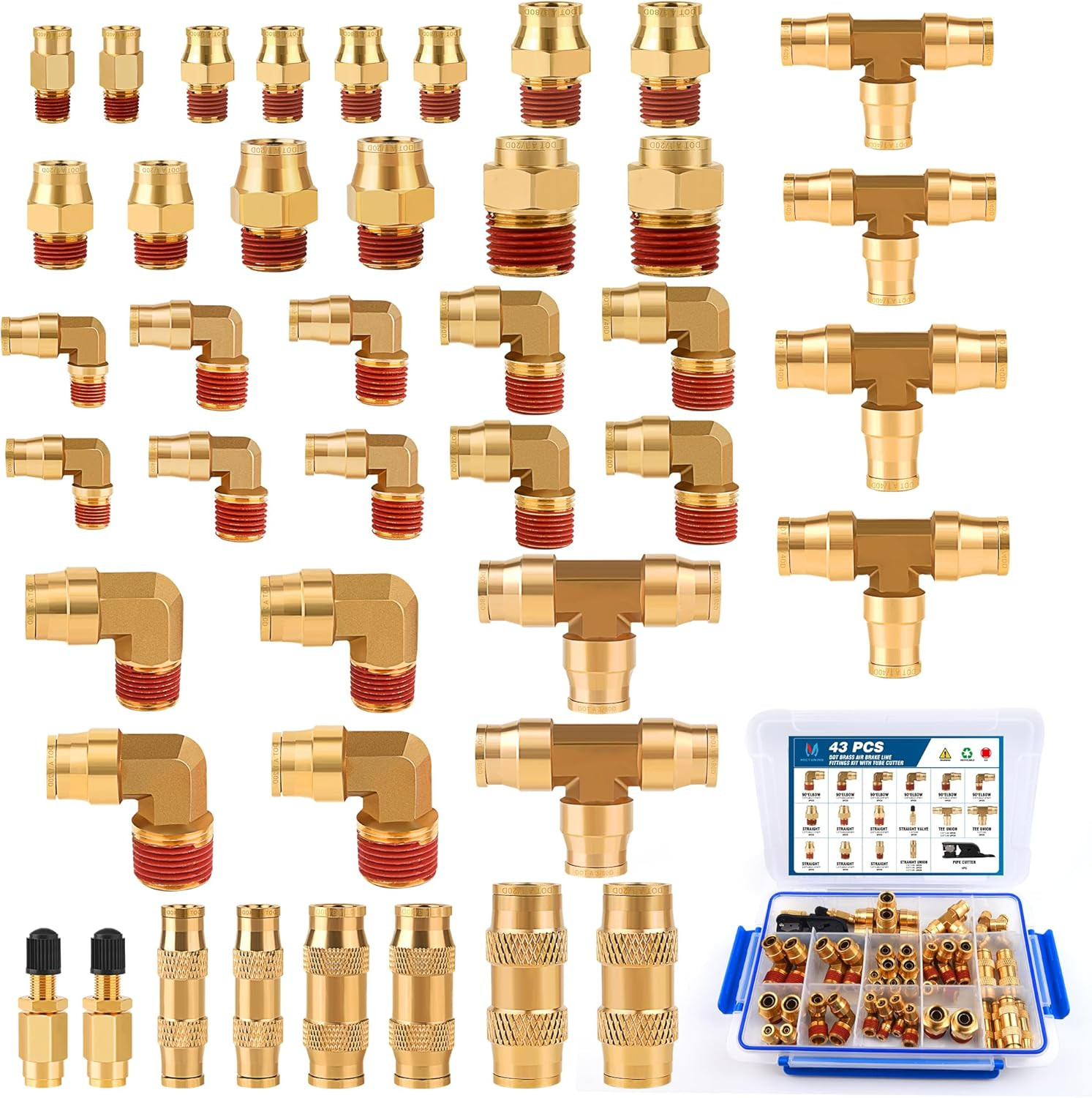 43Pc Brass DOT Air Line Fittings Tube Cutter For Semi Truck Trailer Brake System