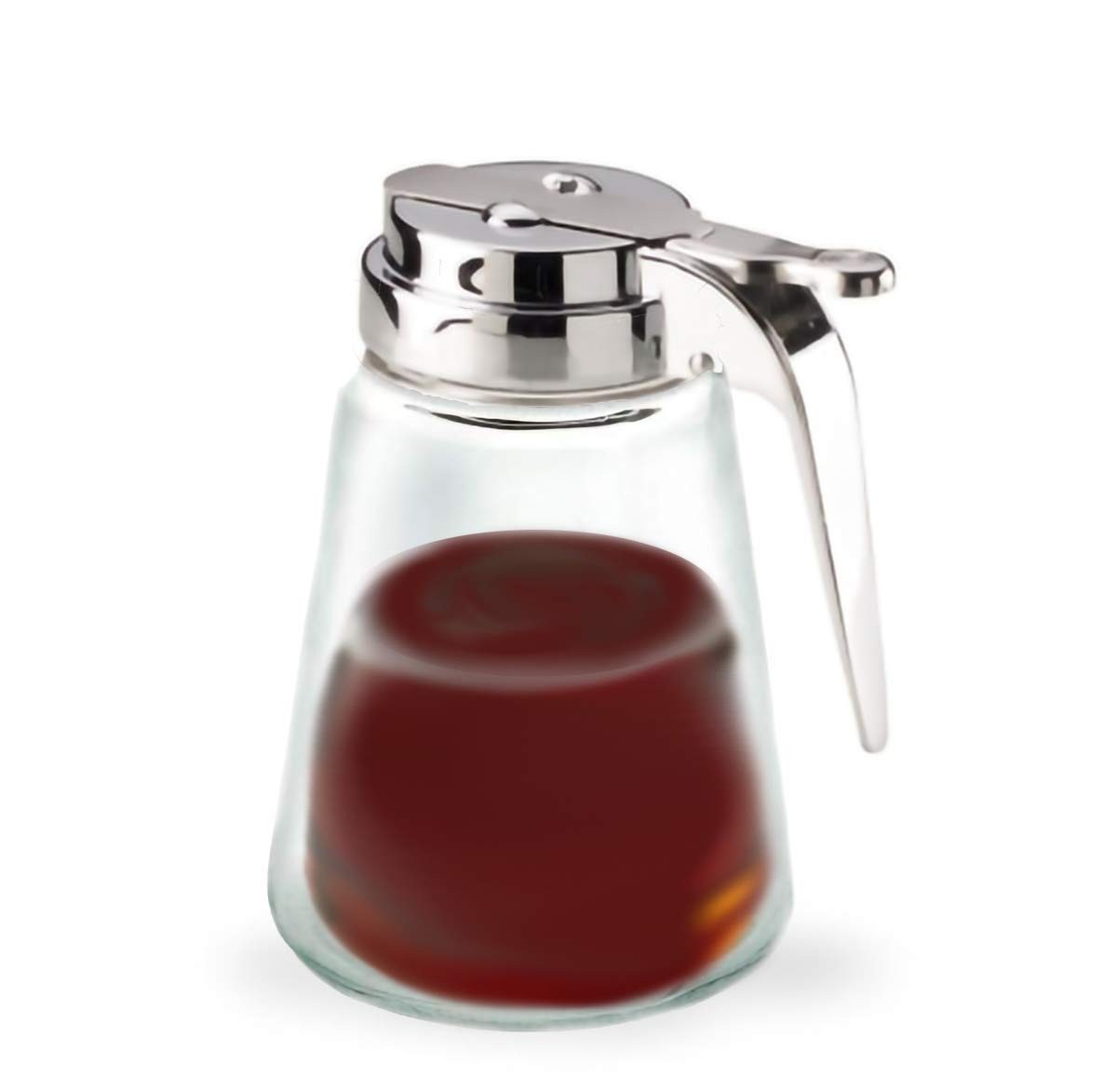 Glass Bottle Syrup Pitcher Honey Maple 12 Ounces, / Chrome