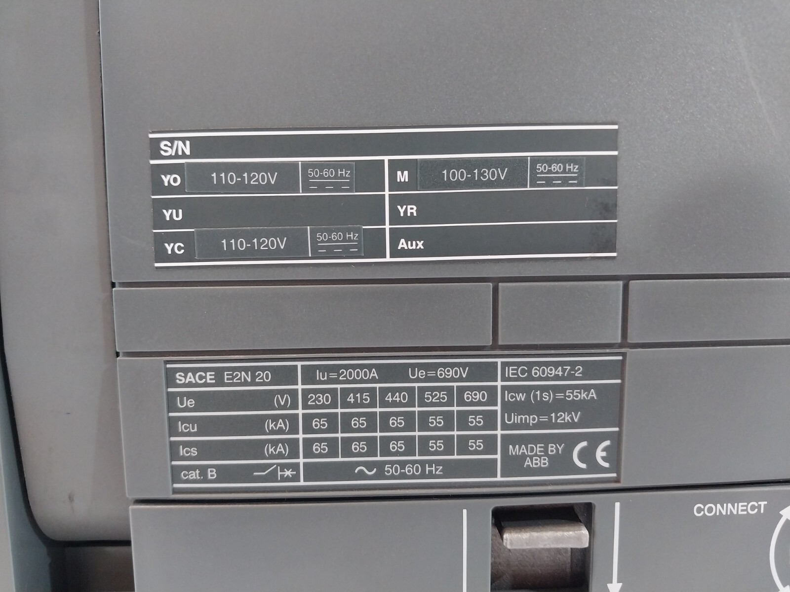 ABB SACE E2N 20 Emax Circuit Breaker IEC 60947-2 110-120V 50/60Hz CAT B