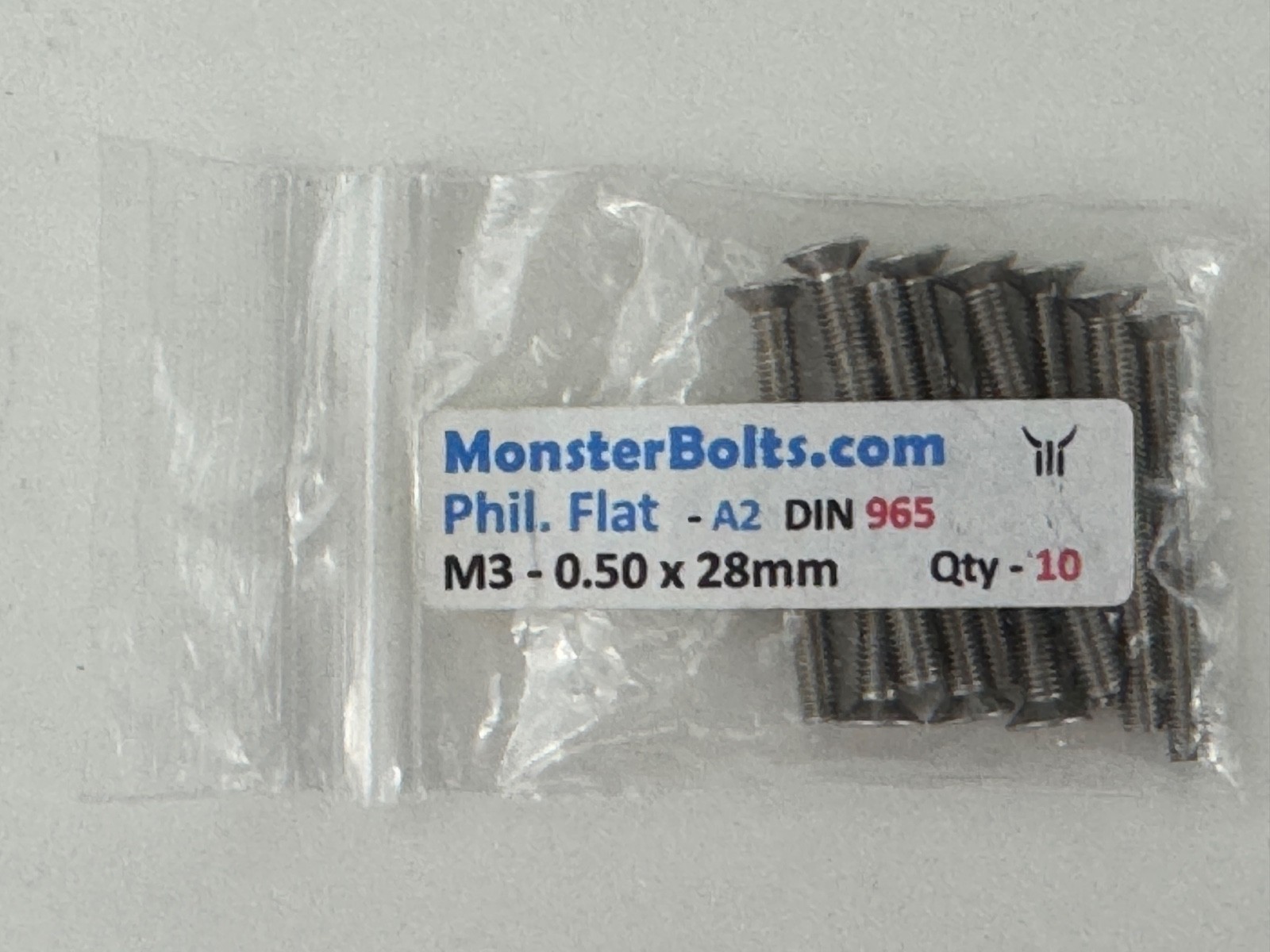 M3 0.50 x 28mm 10 PACK Countersunk Stainless Screws Phillips Key Bolts
