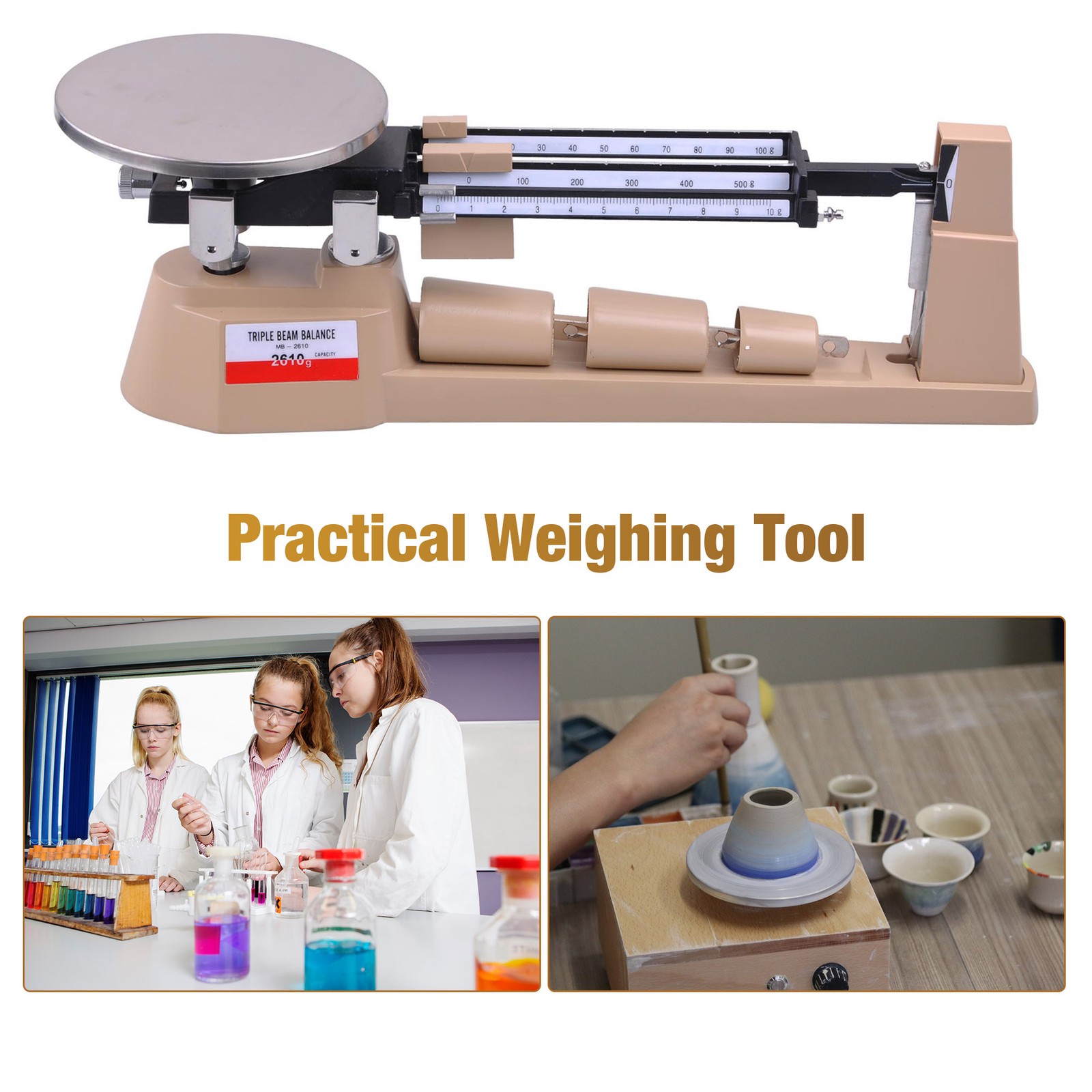 Triple Beam Mechanical Balance Scale Weight Set 2610g 0.1g Lab Analytical Weight