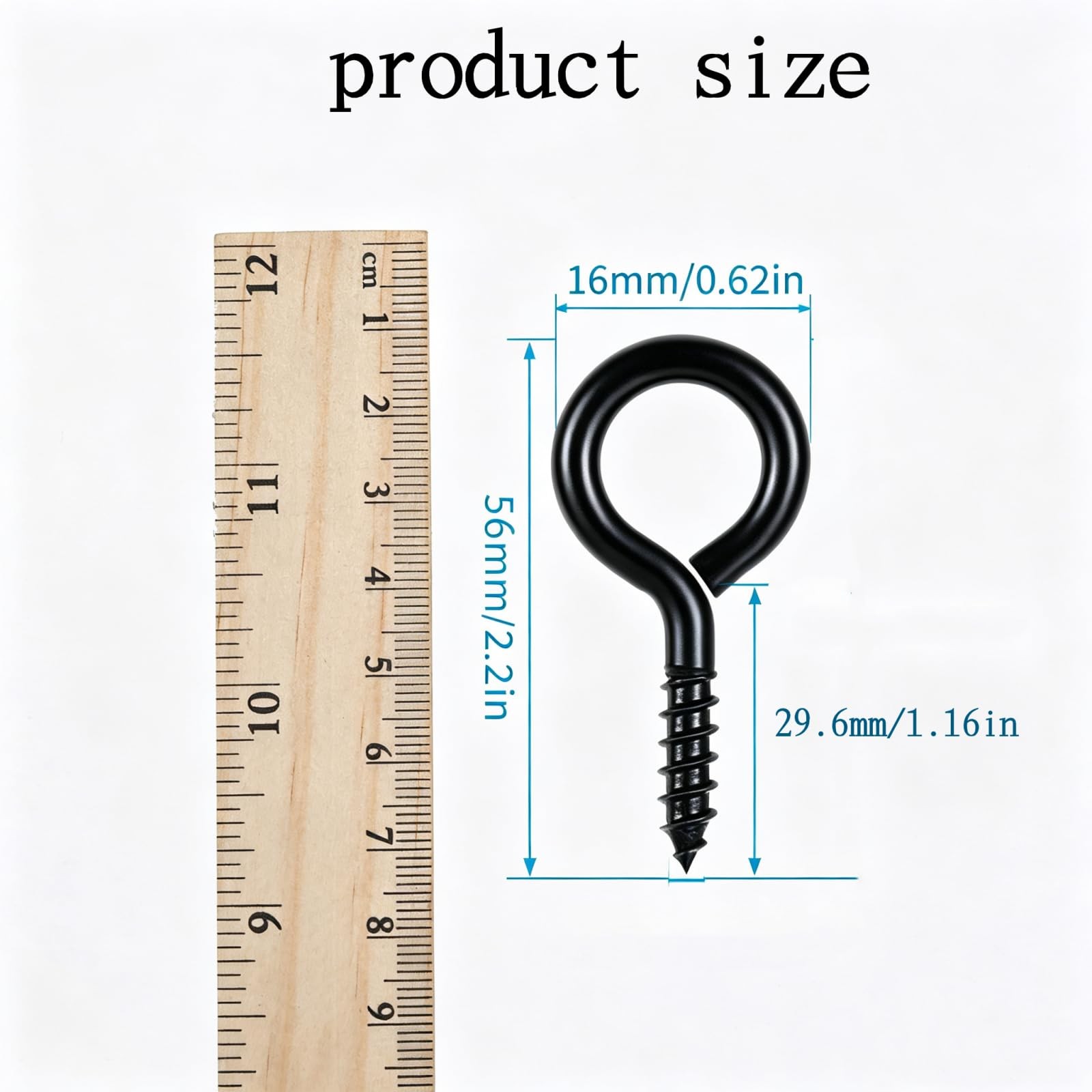 10 Pcs M6 Eye Screws, 2.2 inch Black Eye Hooks,Heavy Duty Screw Eye Bolt for …