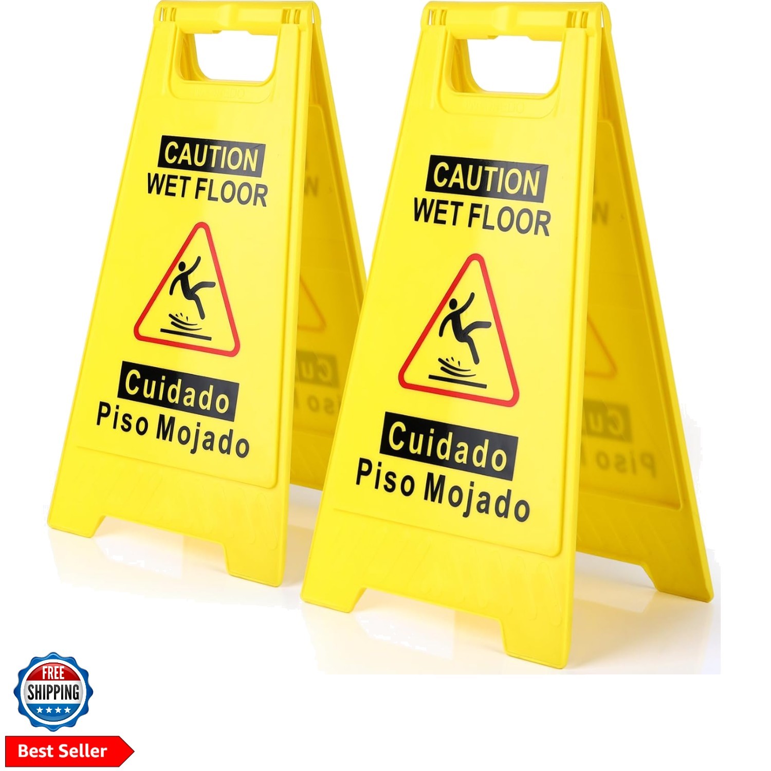 2-Pack Caution Wet Floor Sign,17.5″ Height,Bright Yellow Double-Sided Folding…